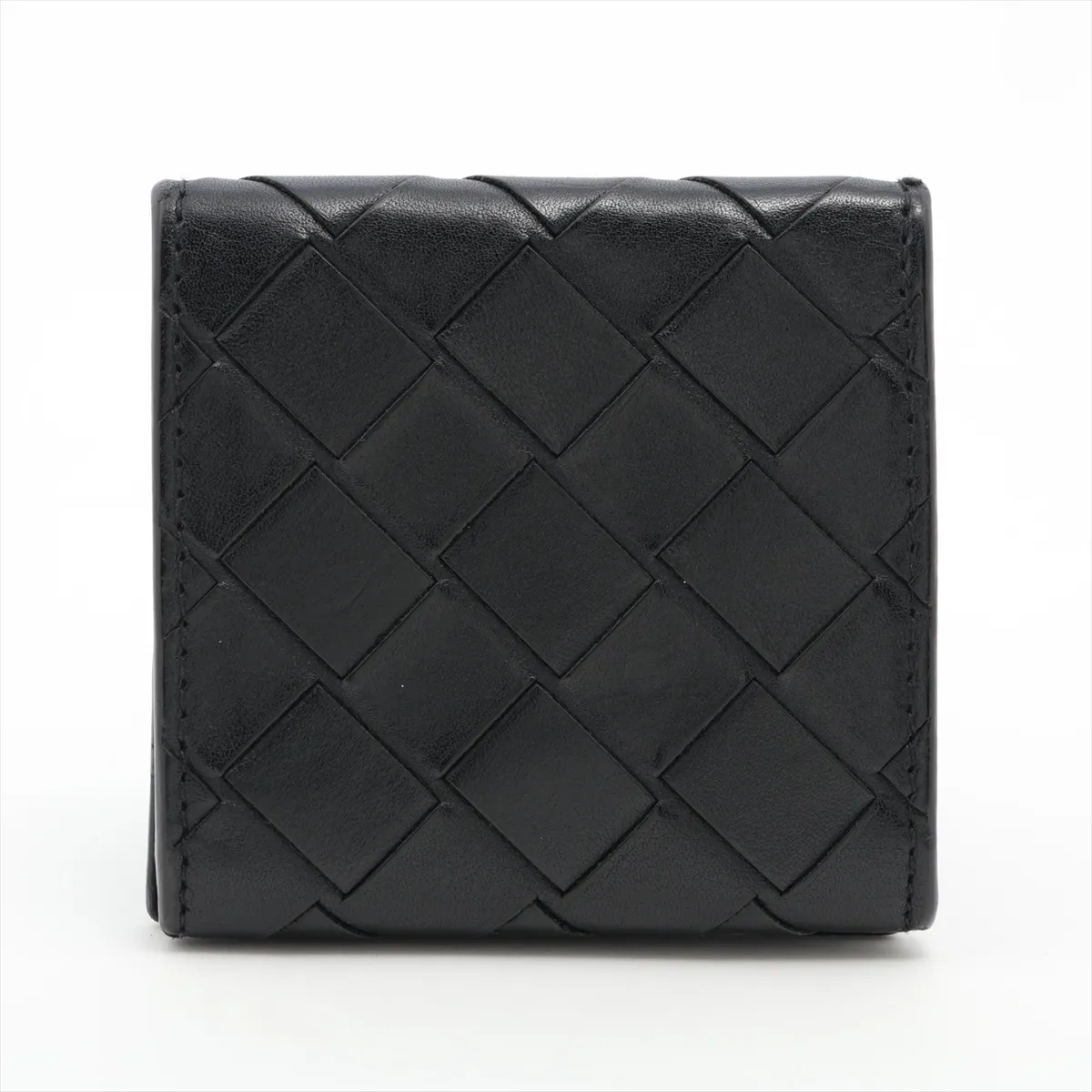 Intrecciato Leather Coin Case, Black — view 2