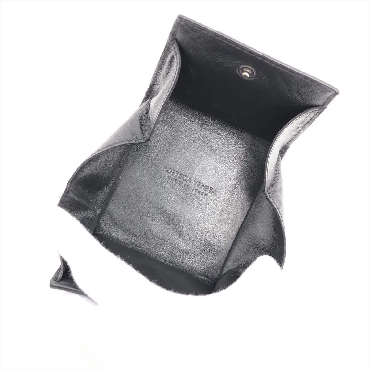 Intrecciato Leather Coin Case, Black — view 3