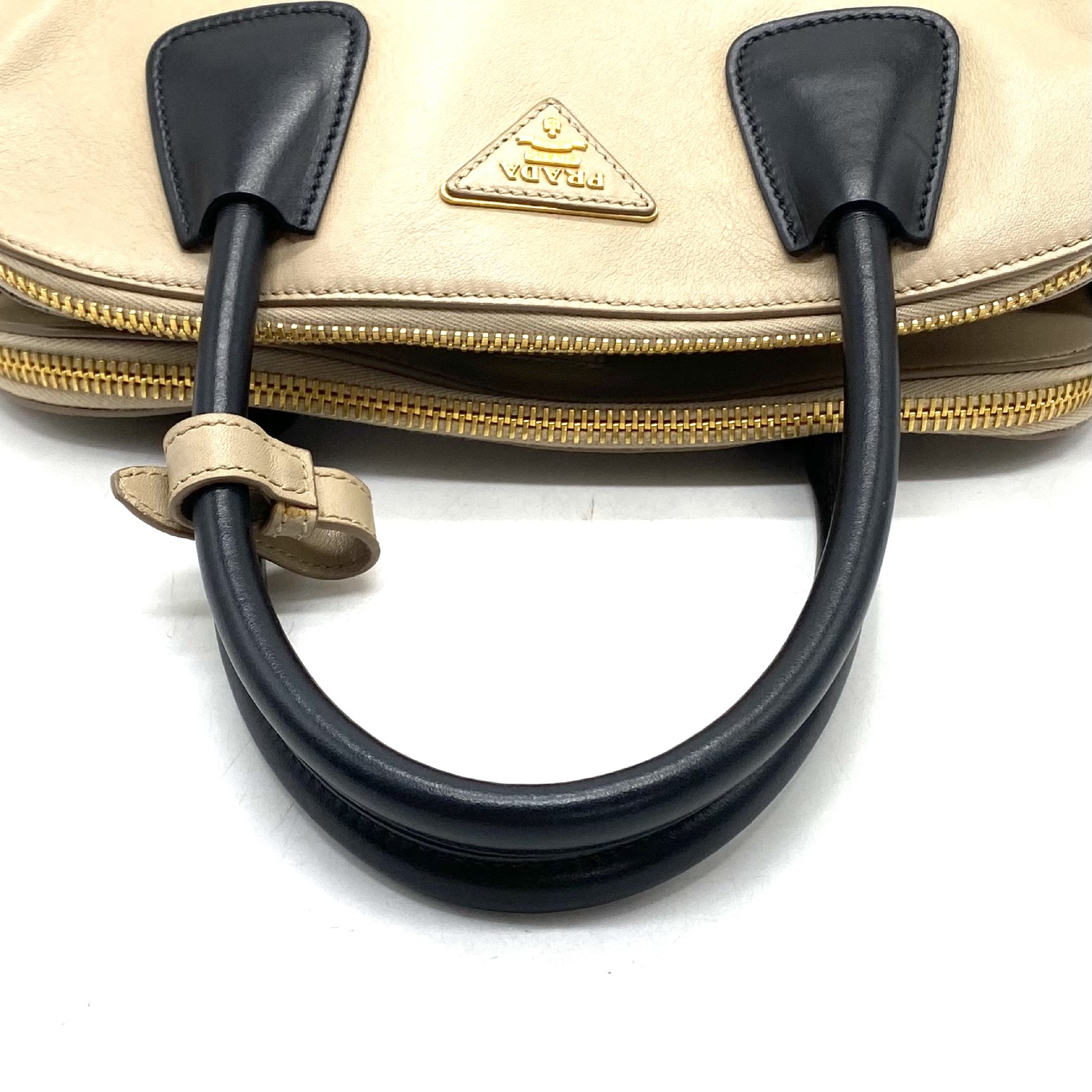 Triangle Logo Leather Handbag with White Tag, Size 7 — view 5