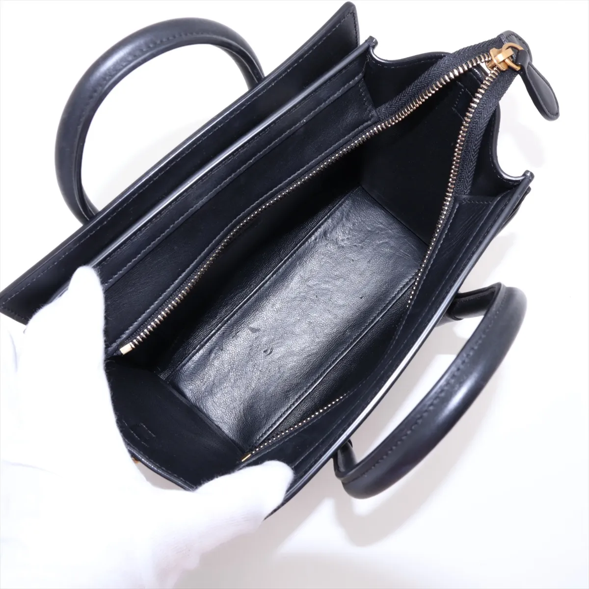 Luggage Nano Shopper Leather 2-Way Handbag, Black — view 8
