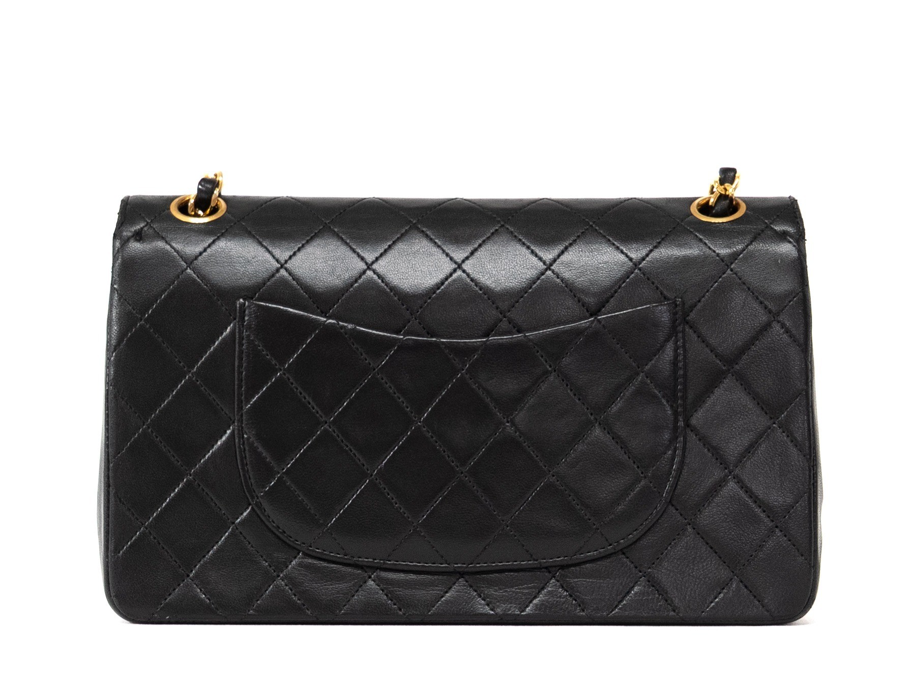 Matelassé Seal Double Flap Double Chain Lambskin Black — view 2