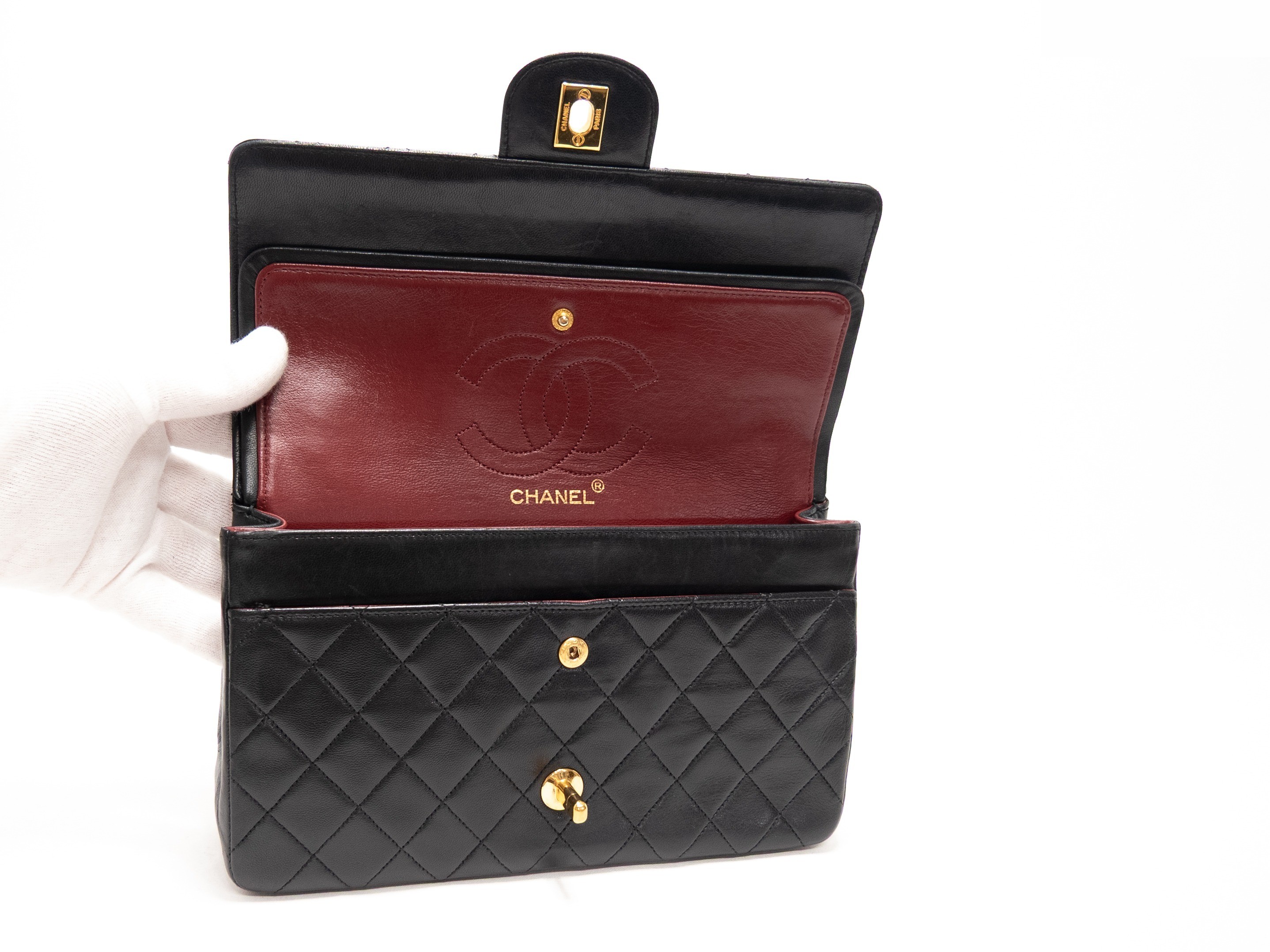 Matelassé Seal Double Flap Double Chain Lambskin Black — view 8