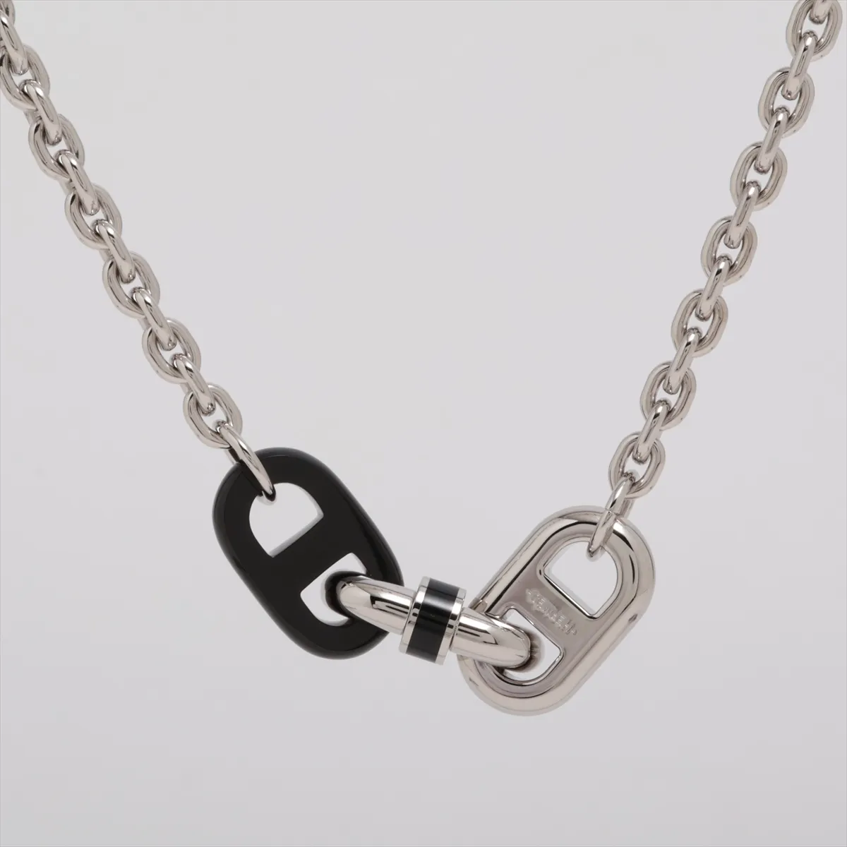 Maillon Necklace, Buffalo Horn x Metal, Silver. Shows signs of wear, tarnishing, and dents. — view 2