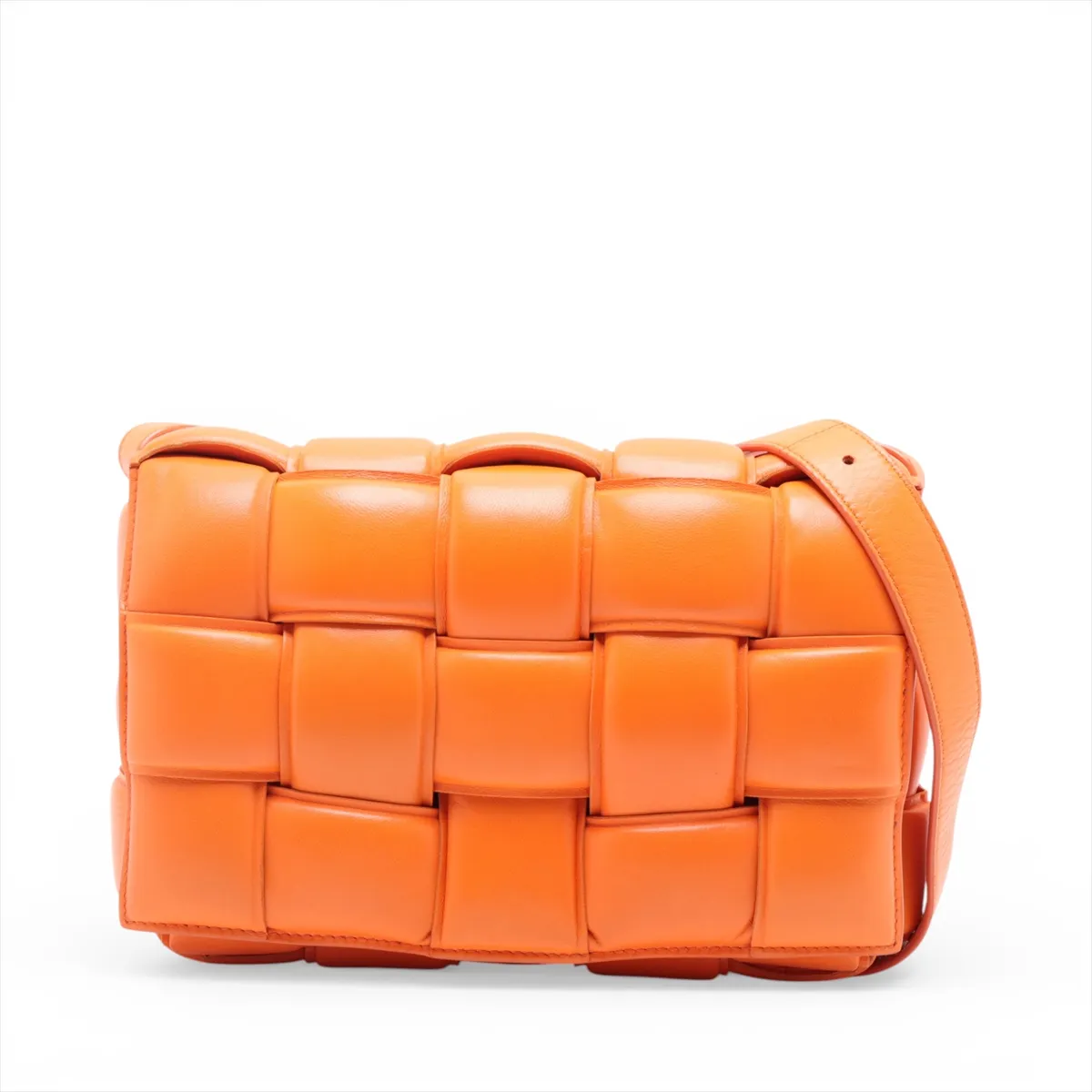Maxi Intrecciato Padded Cassette Leather Shoulder Bag, Orange