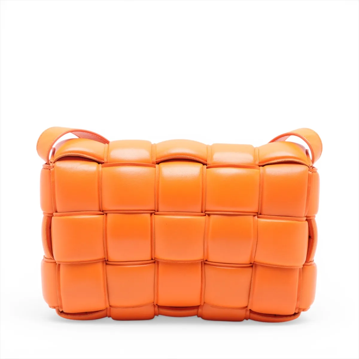 Maxi Intrecciato Padded Cassette Leather Shoulder Bag, Orange — view 2