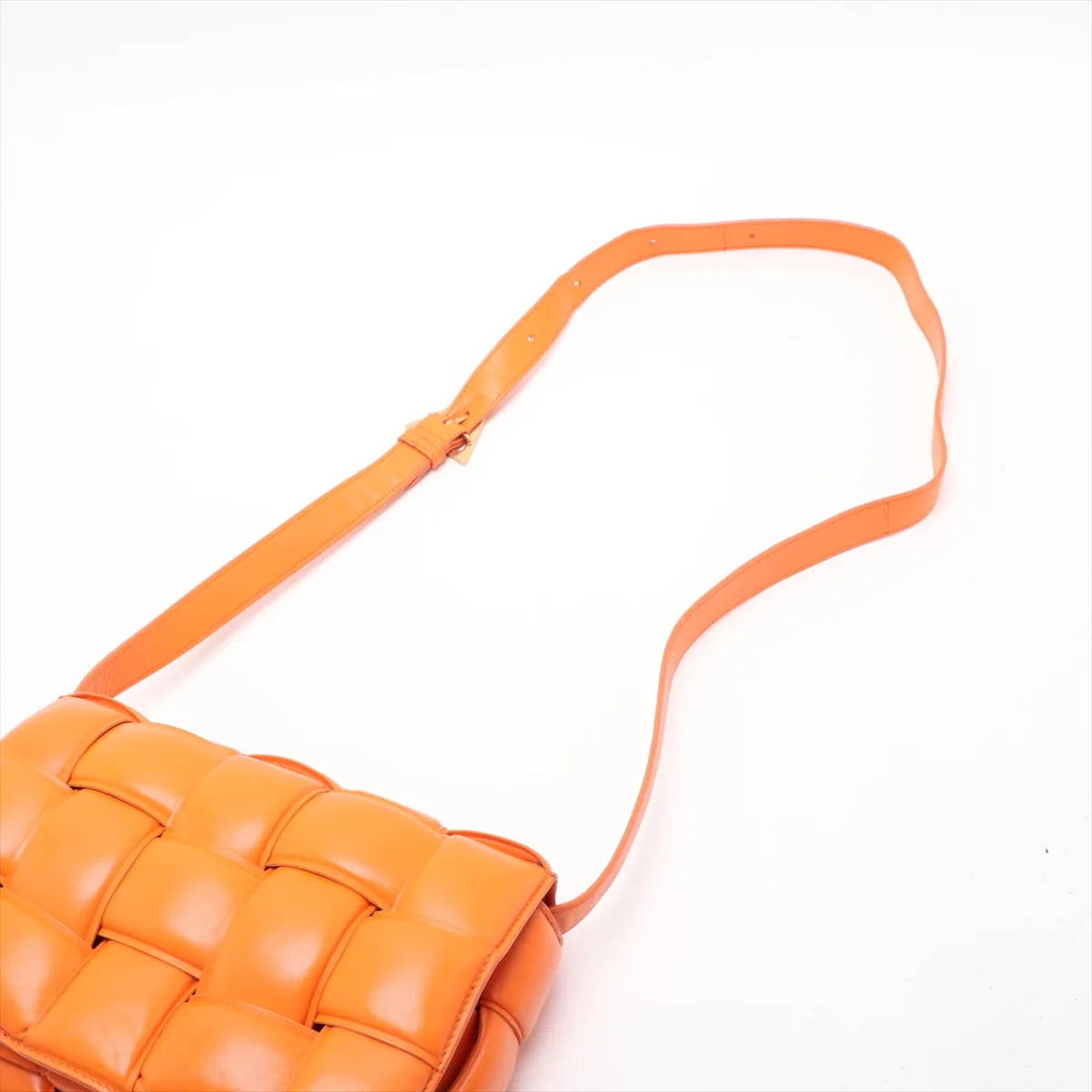 Maxi Intrecciato Padded Cassette Leather Shoulder Bag, Orange — view 5