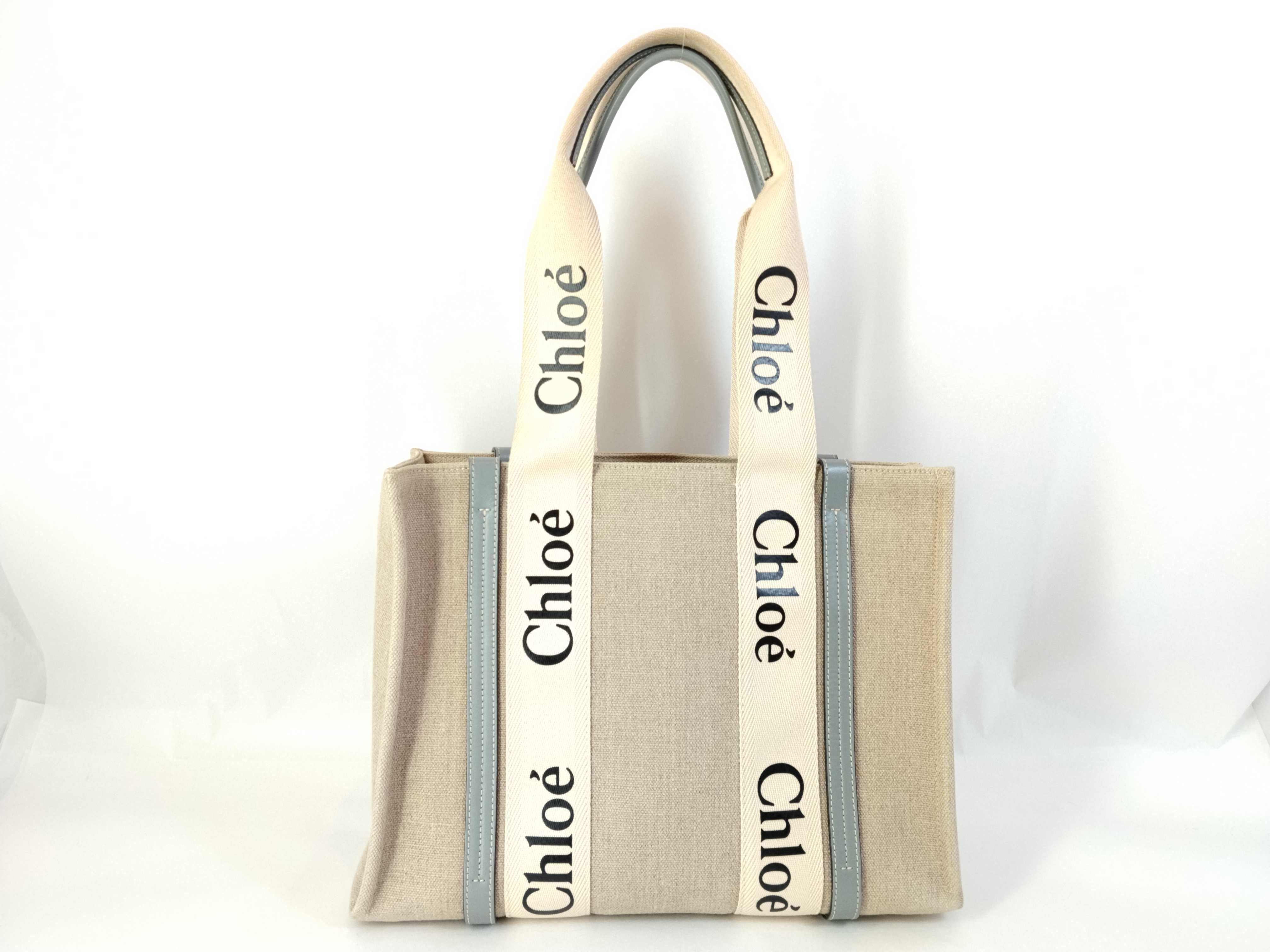 Woody Medium Canvas x Leather Tote Bag, Beige x Brown, D2QQK0 Tote Bag