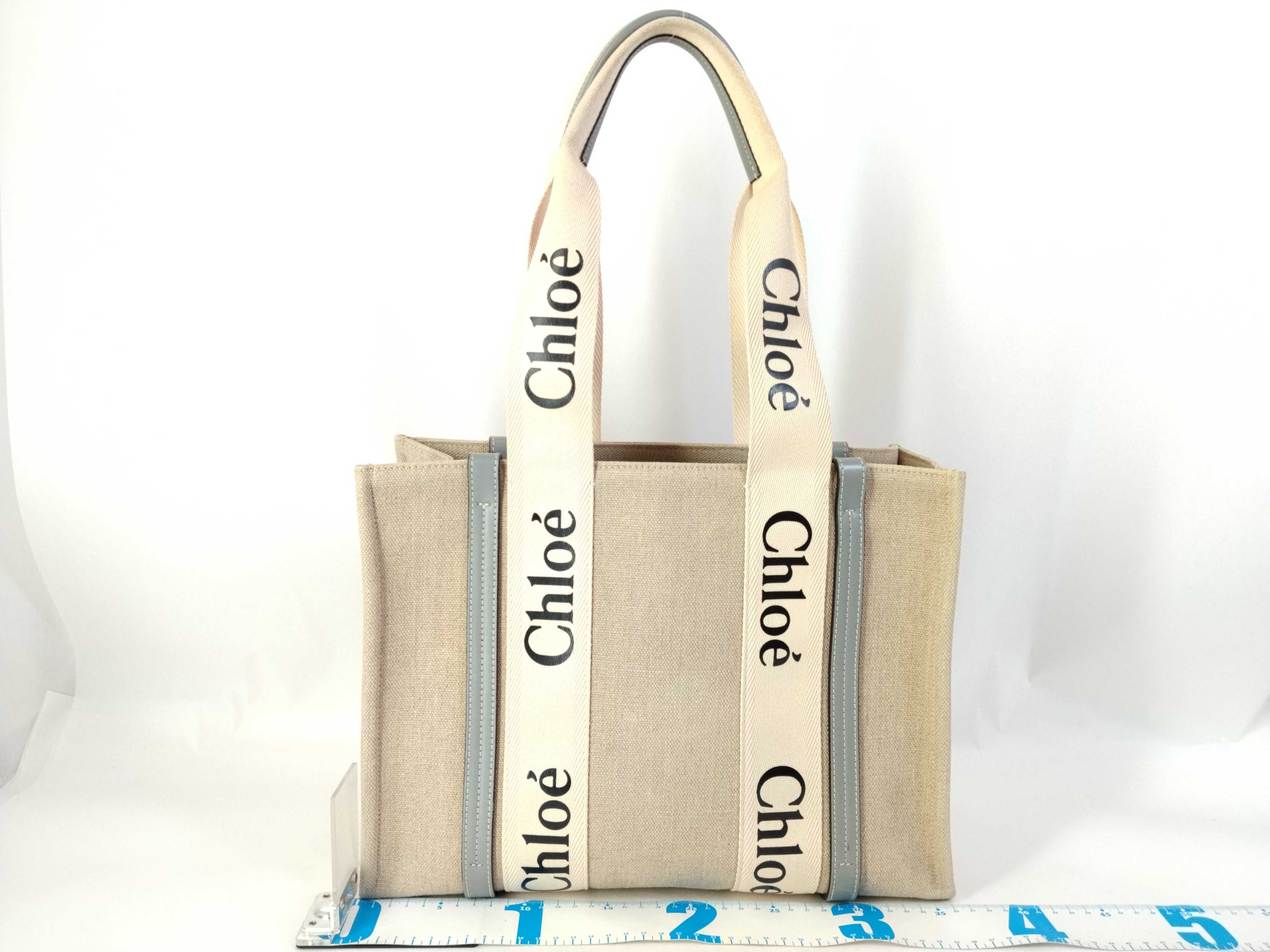Woody Medium Canvas x Leather Tote Bag, Beige x Brown, D2QQK0 Tote Bag — view 2