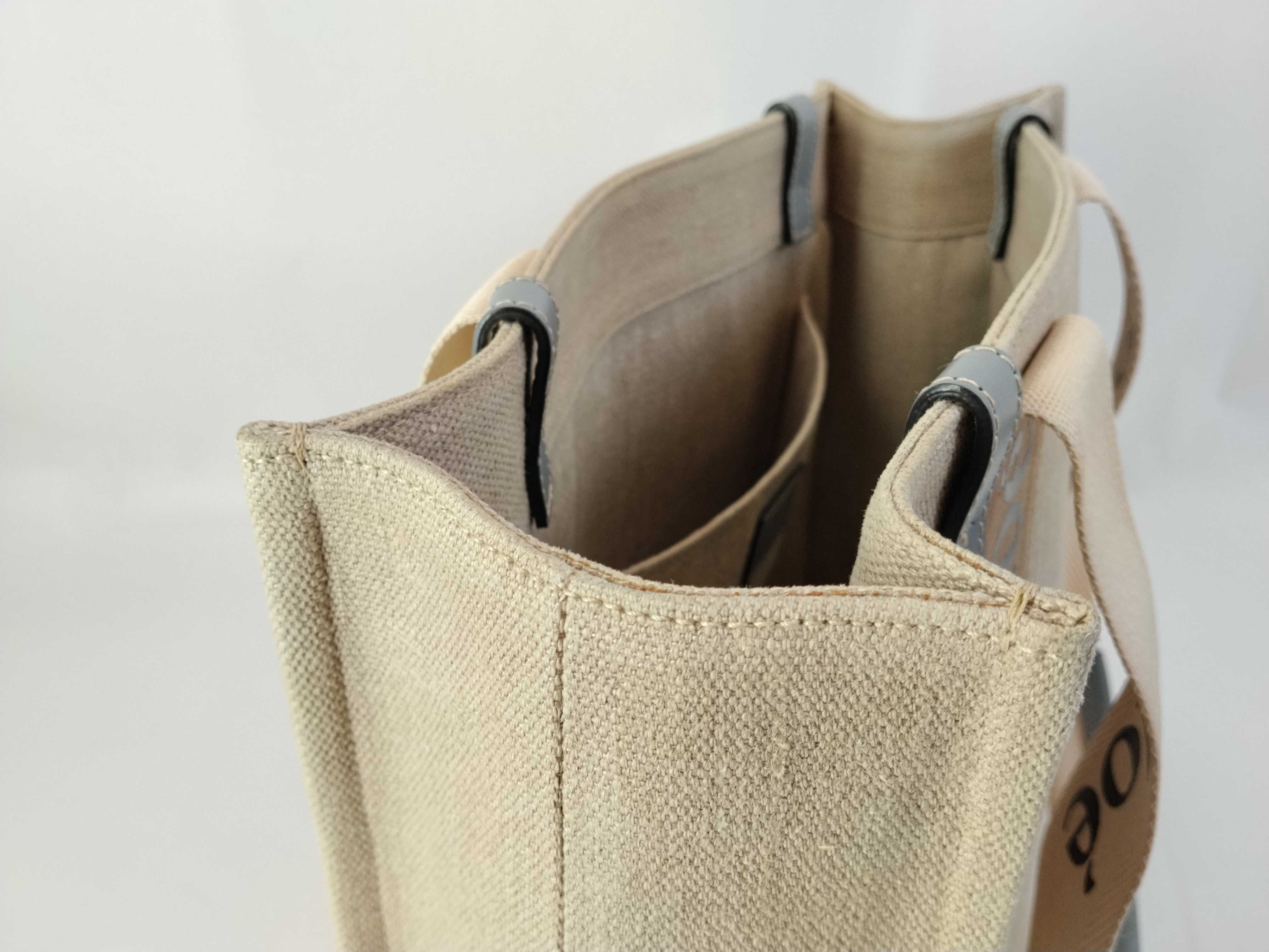 Woody Medium Canvas x Leather Tote Bag, Beige x Brown, D2QQK0 Tote Bag — view 13