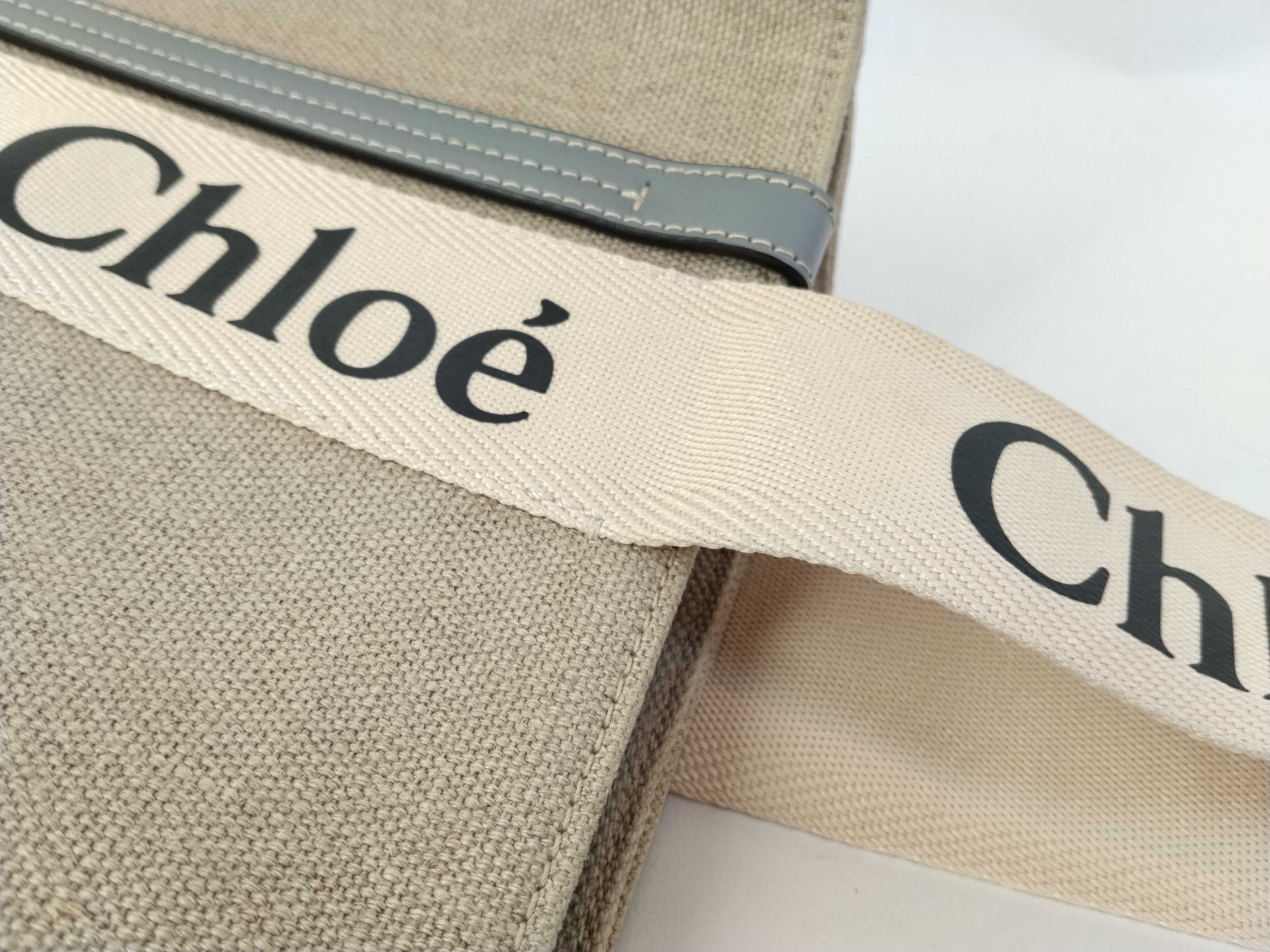 Woody Medium Canvas x Leather Tote Bag, Beige x Brown, D2QQK0 Tote Bag — view 6