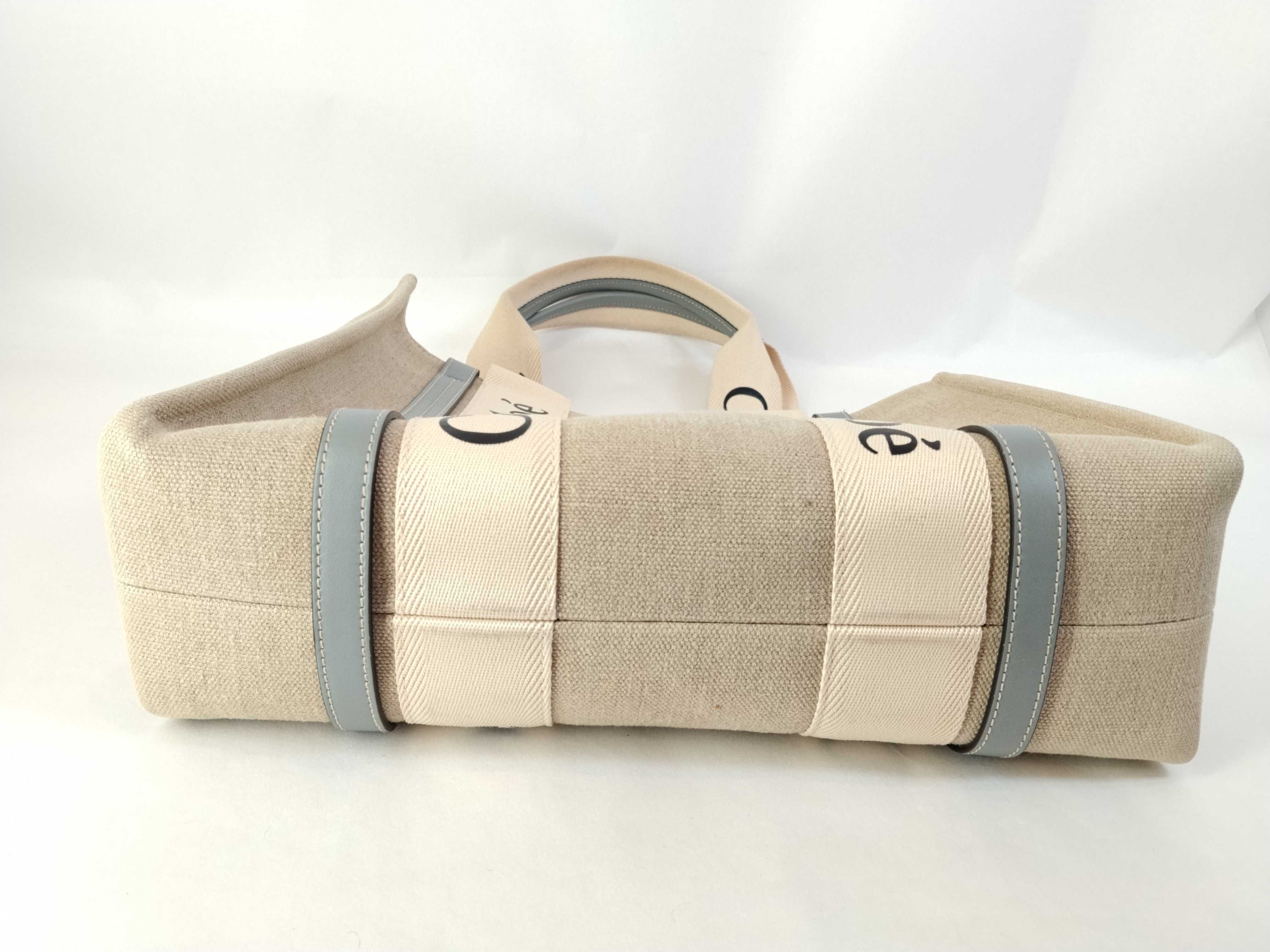 Woody Medium Canvas x Leather Tote Bag, Beige x Brown, D2QQK0 Tote Bag — view 8