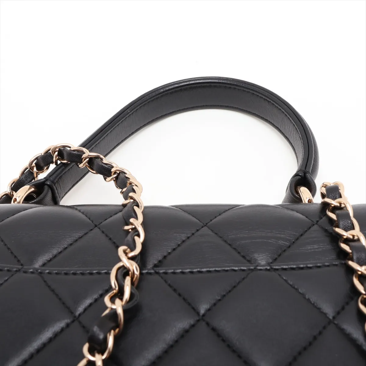 Trendy CC Lambskin 2-Way Handbag, Black with Gold Hardware, 27528943, serial number in the 27 range. — view 6