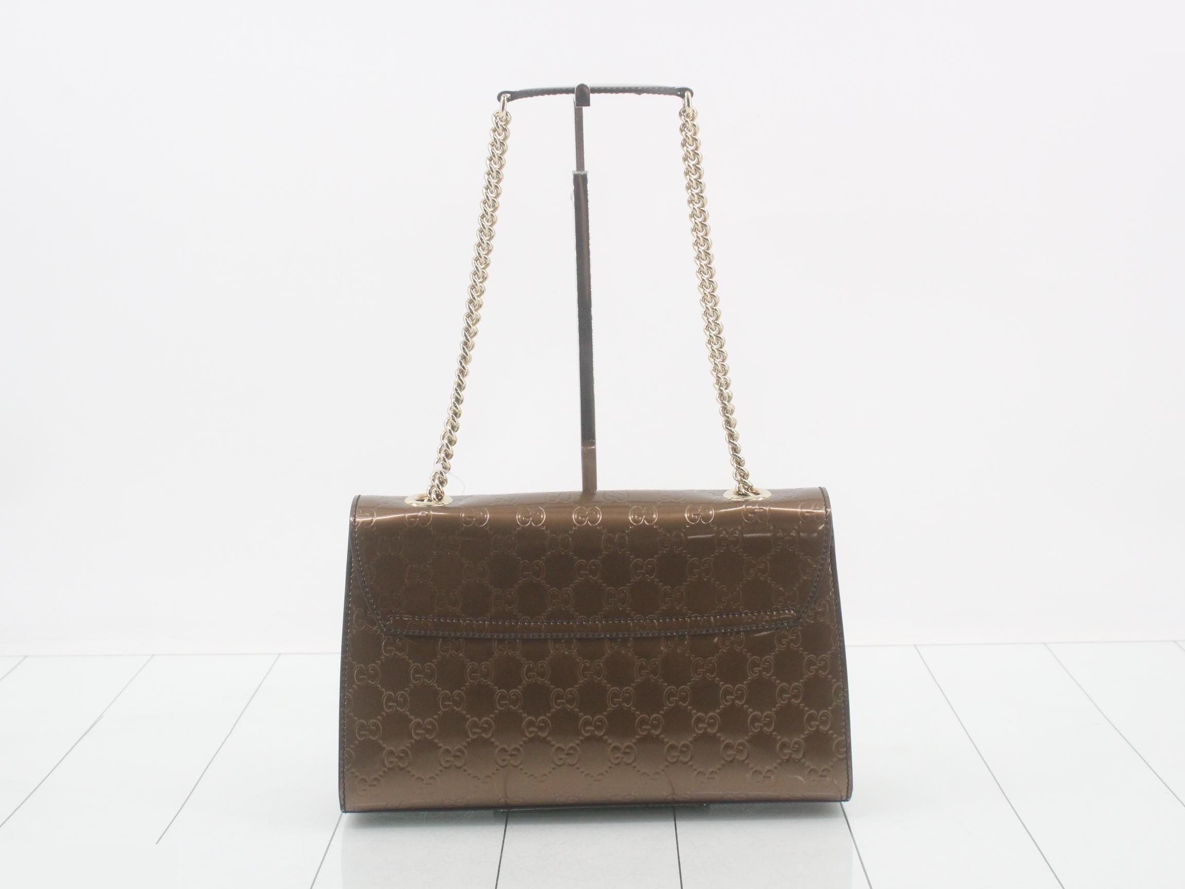 Horsebit Shoulder Bag, Patent Leather, Brown — view 2