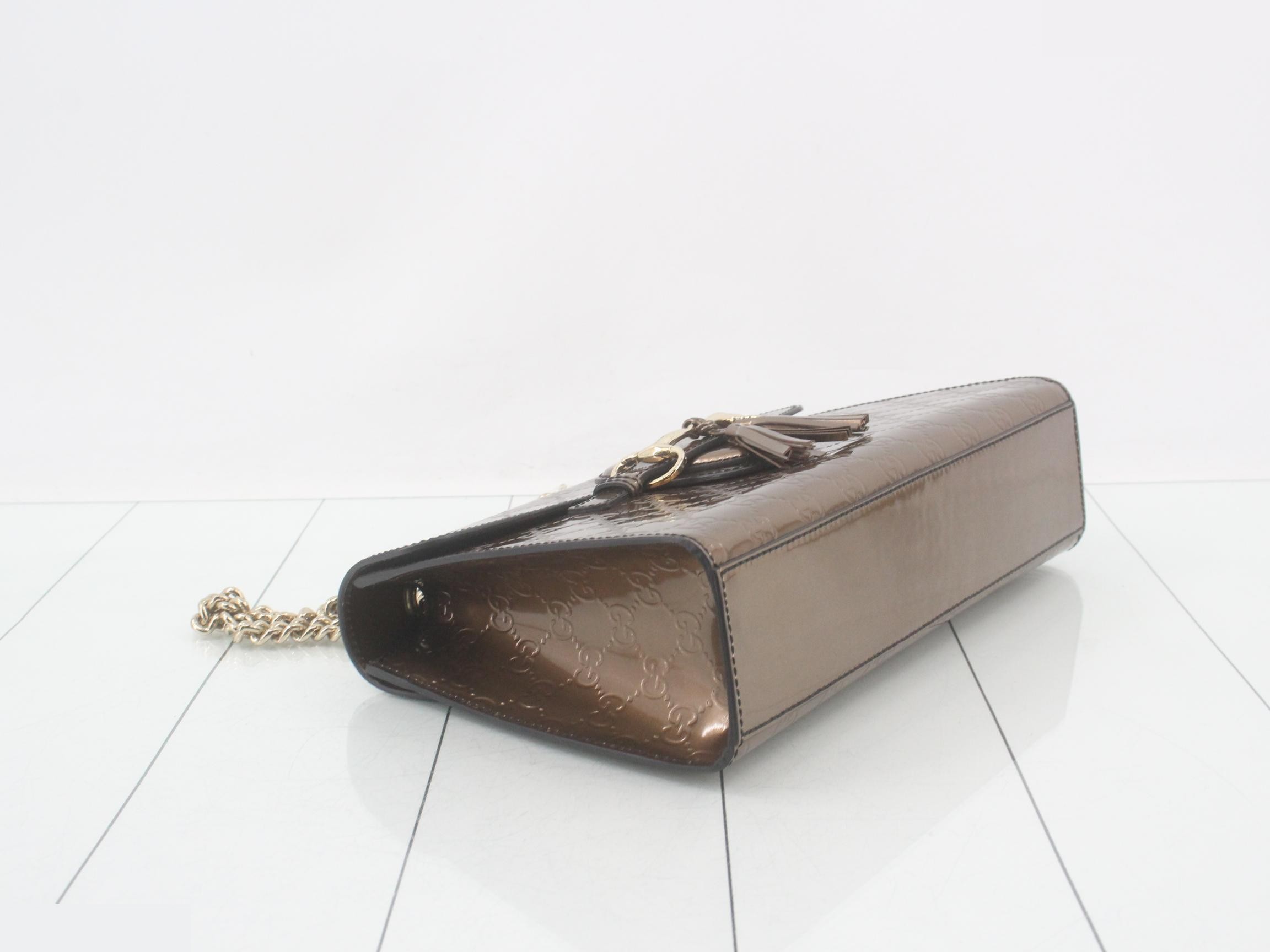Horsebit Shoulder Bag, Patent Leather, Brown — view 5