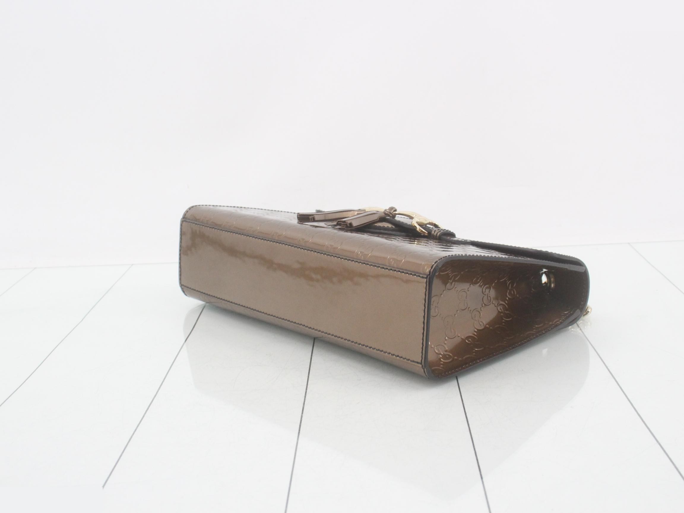 Horsebit Shoulder Bag, Patent Leather, Brown — view 6