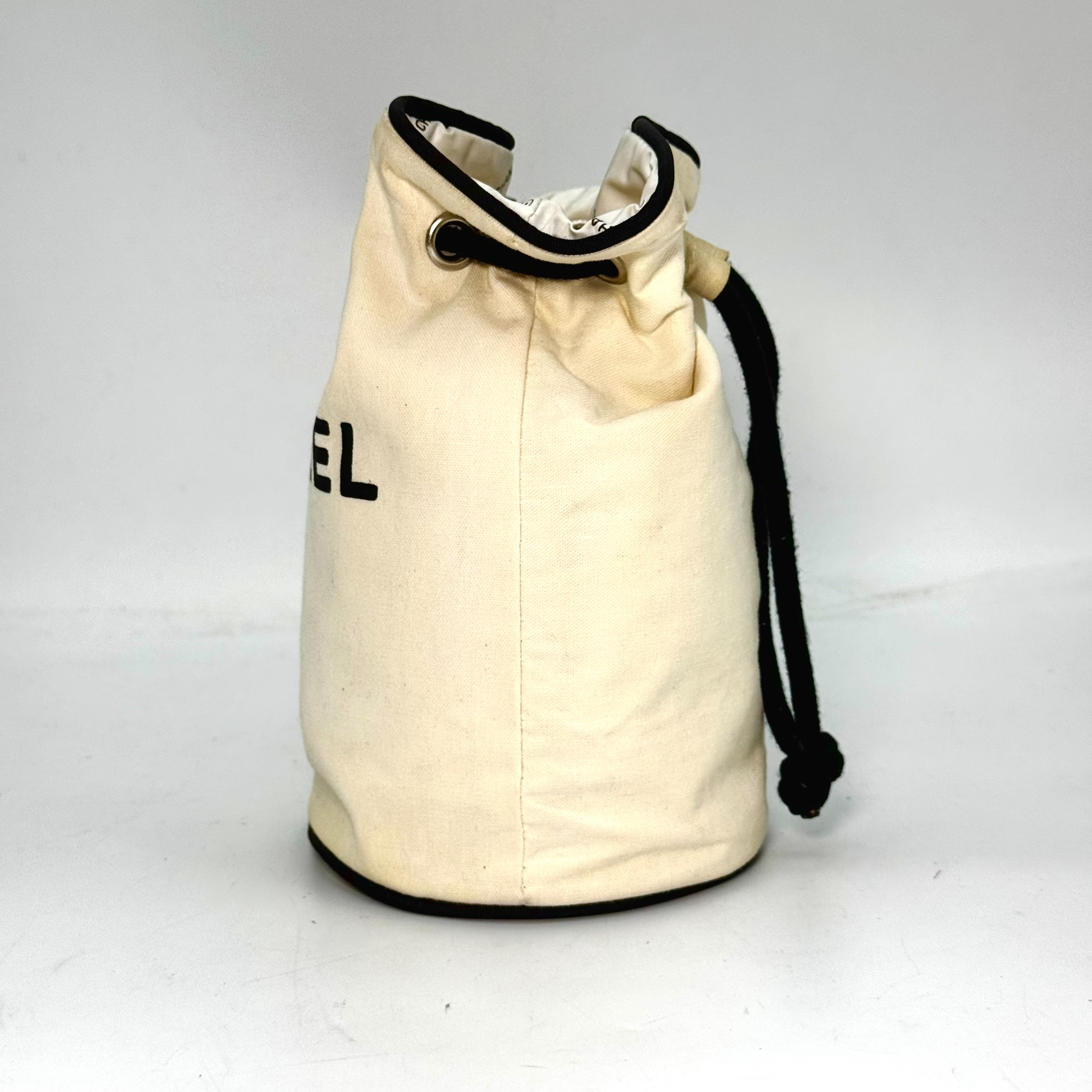 Canvas Drawstring Bag, White/Black, Novelty Pouch — view 3