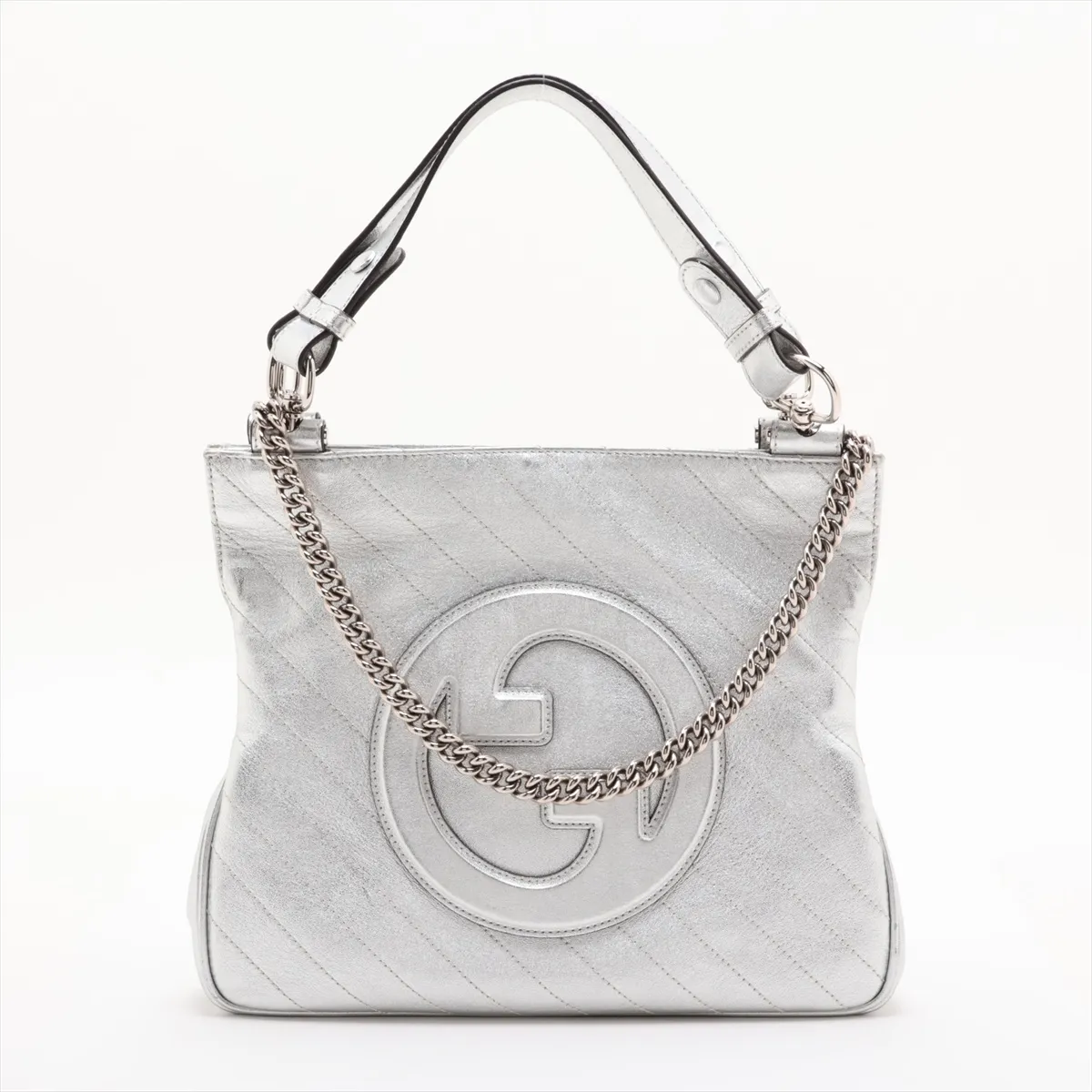 Blondie Leather 2-Way Handbag, Silver