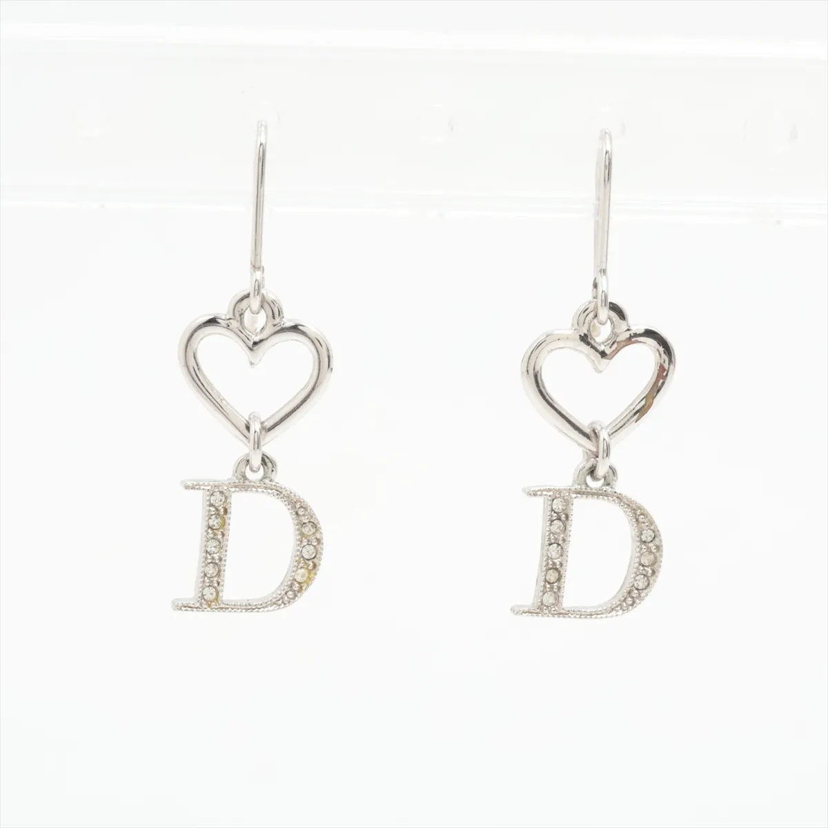 D logo earrings (for both ears) GP x Rhinestone Silver