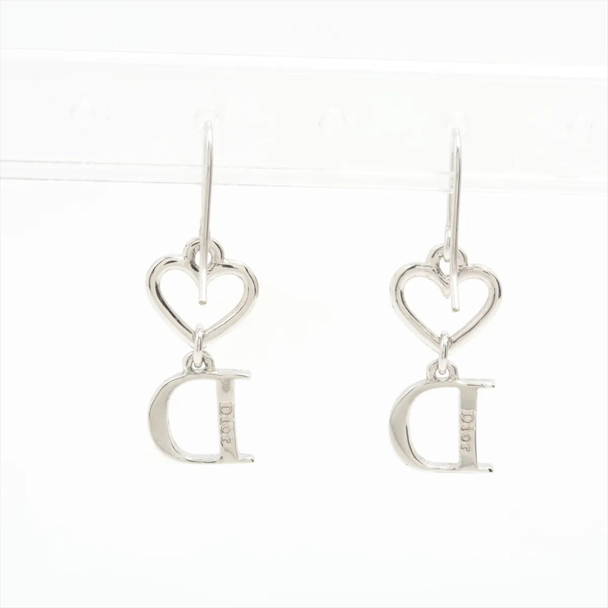 D logo earrings (for both ears) GP x Rhinestone Silver — view 2