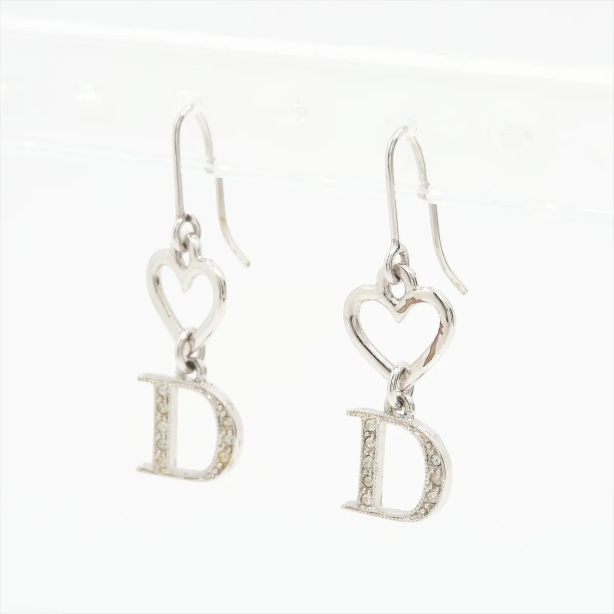 D logo earrings (for both ears) GP x Rhinestone Silver — view 3