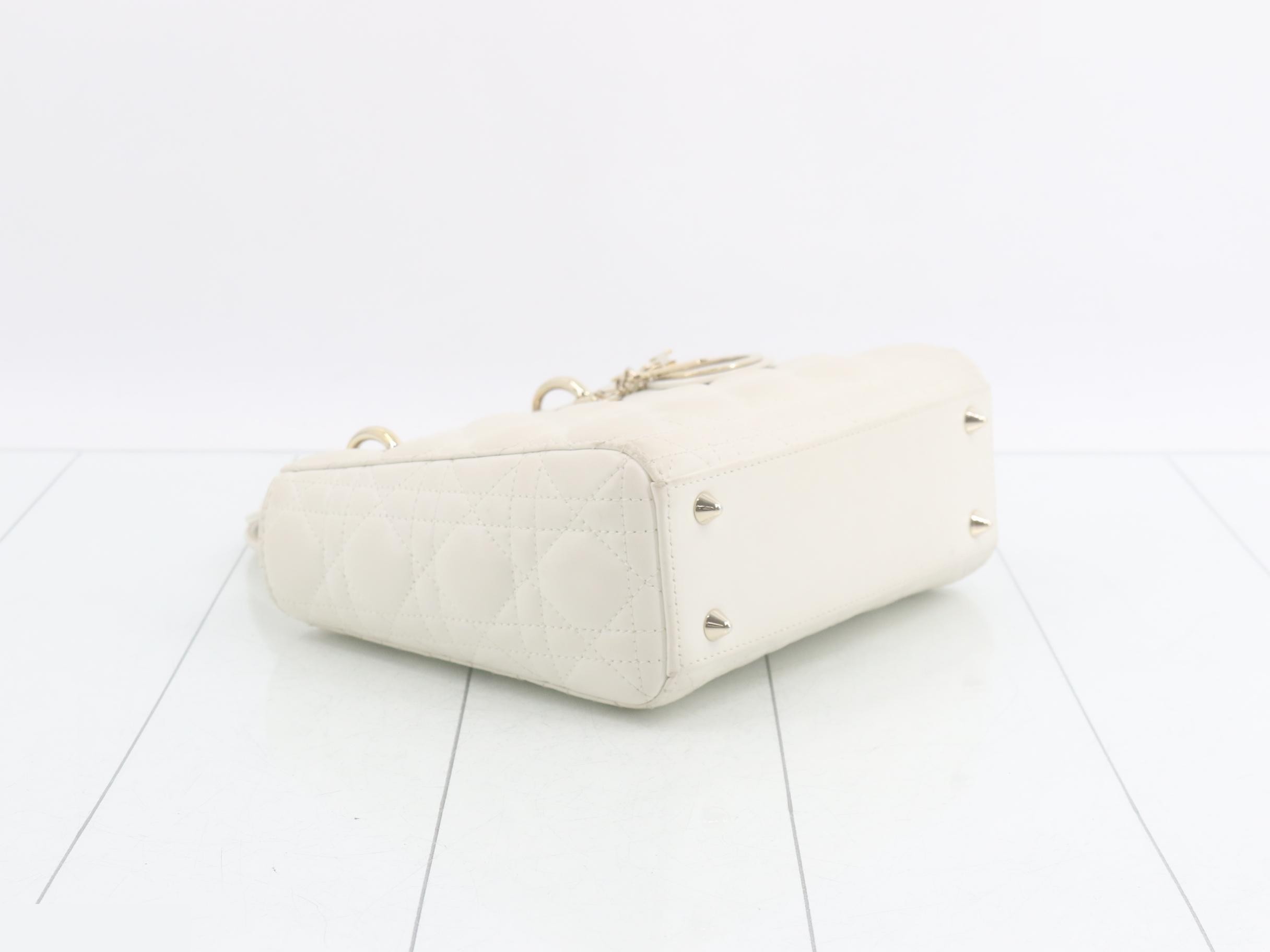 Lady Dior Small White Lambskin Bag/Handbag — view 5