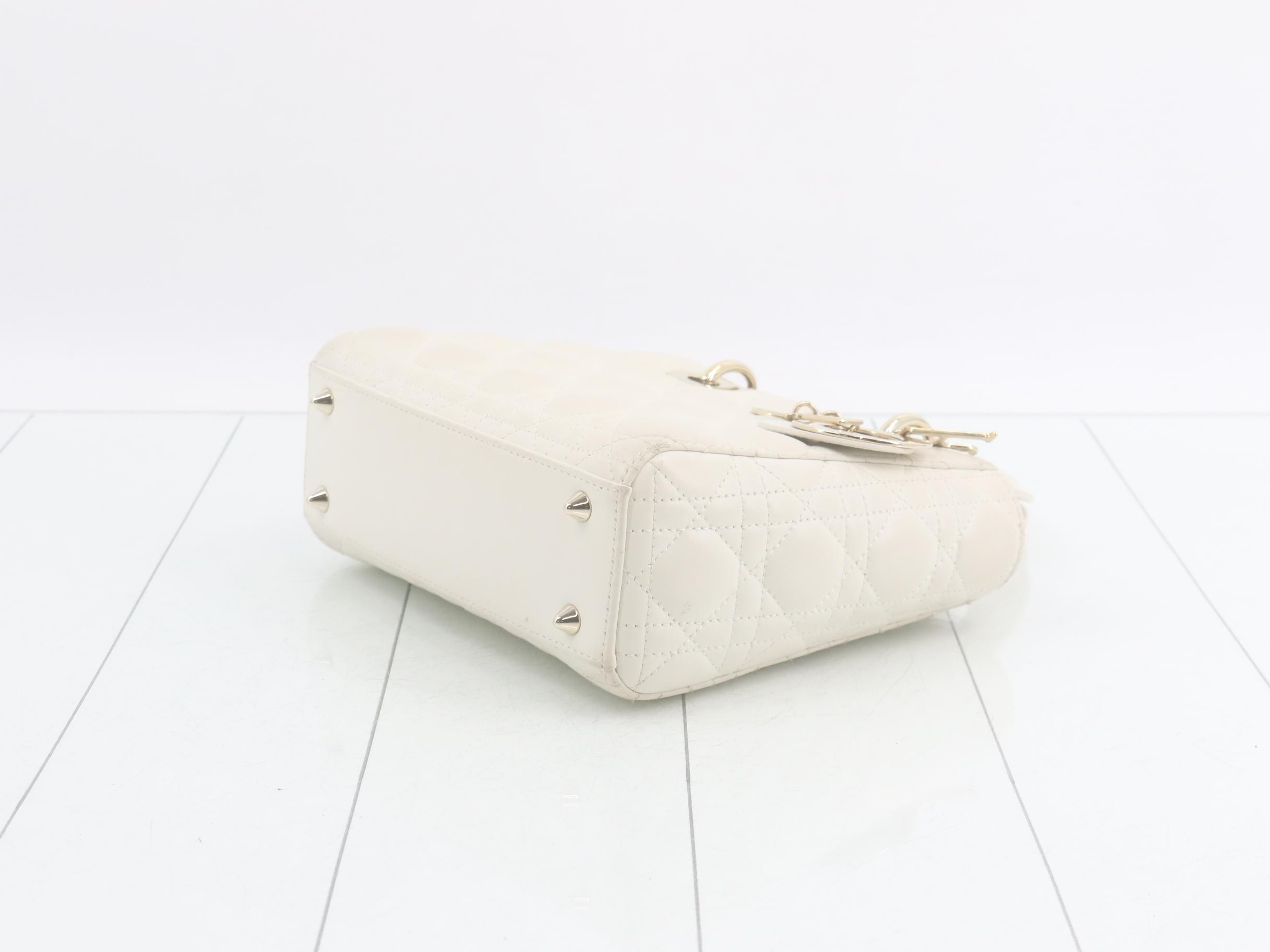 Lady Dior Small White Lambskin Bag/Handbag — view 6