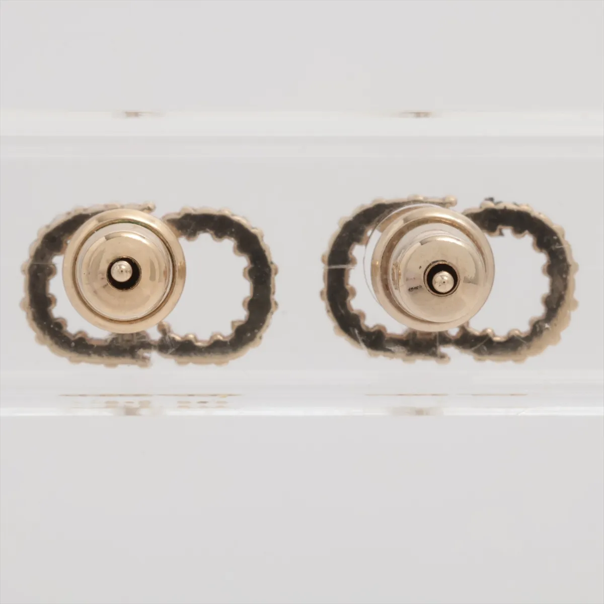 CD logo earrings (for both ears), gold-plated with rhinestones. Shows wear, tarnishing, — view 2