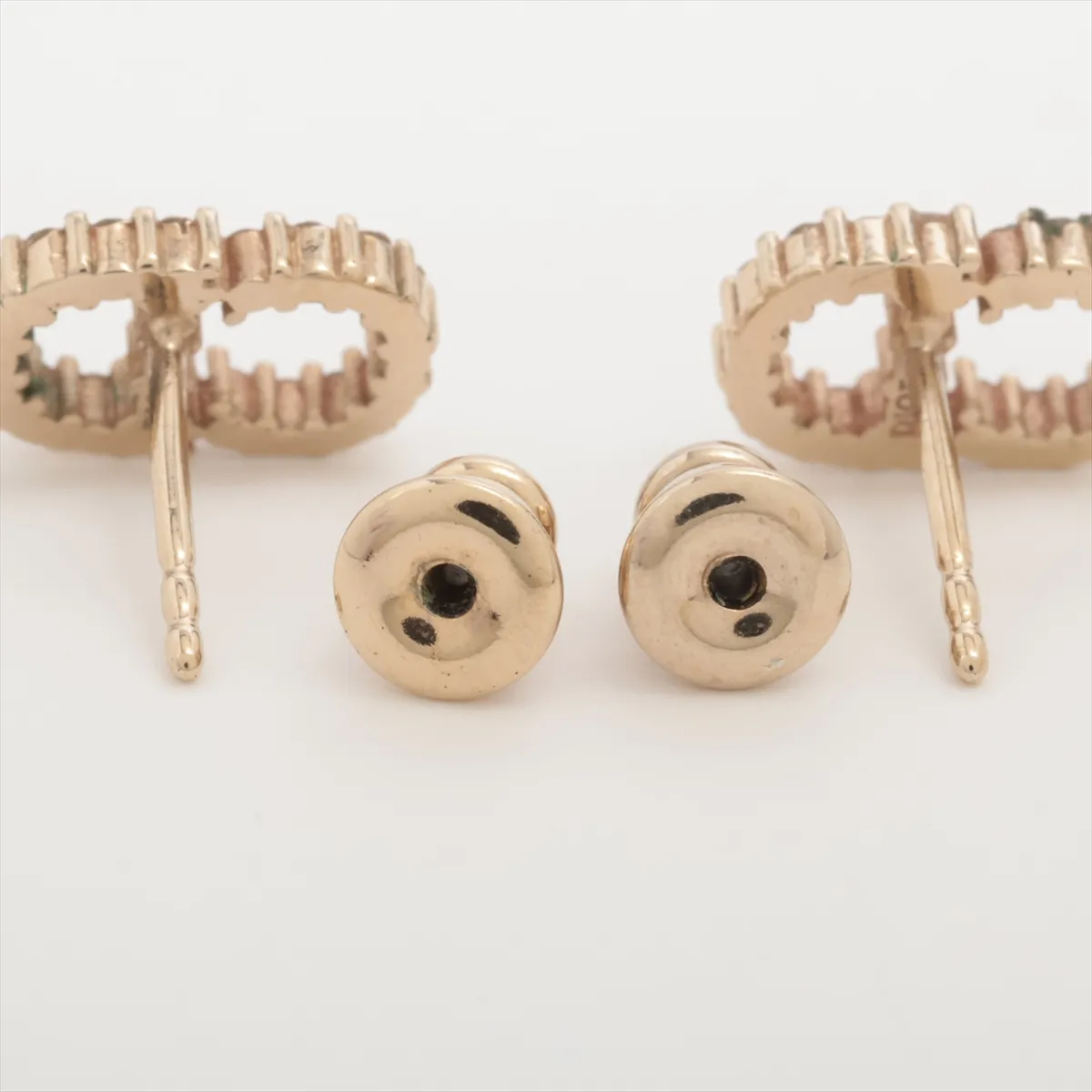 CD logo earrings (for both ears), gold-plated with rhinestones. Shows wear, tarnishing, — view 4