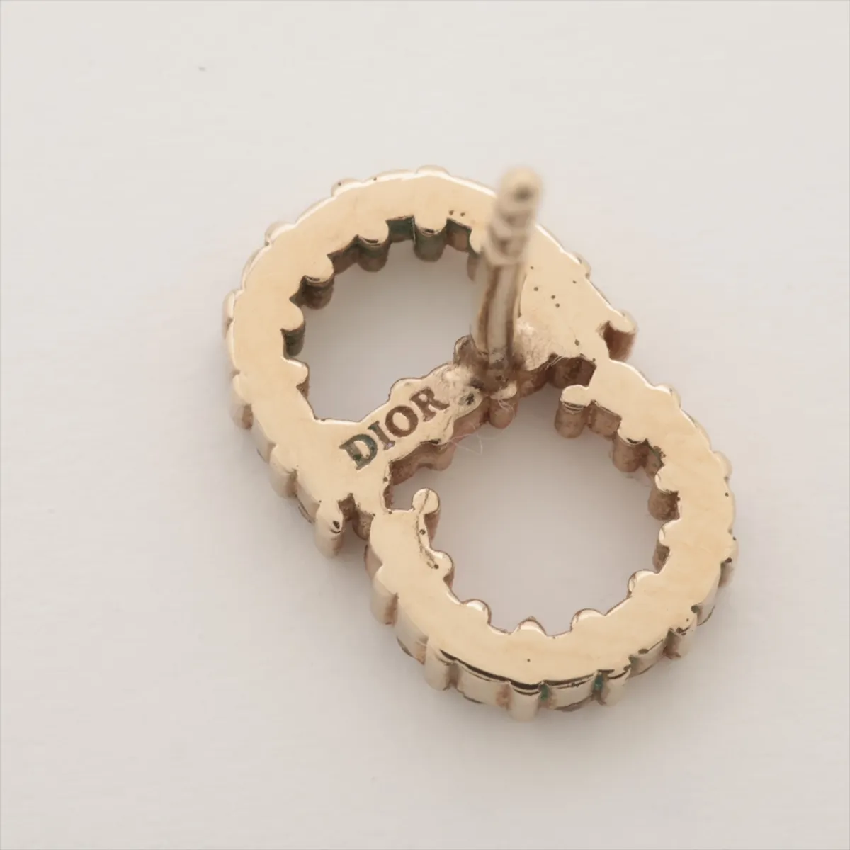 CD logo earrings (for both ears), gold-plated with rhinestones. Shows wear, tarnishing, — view 5