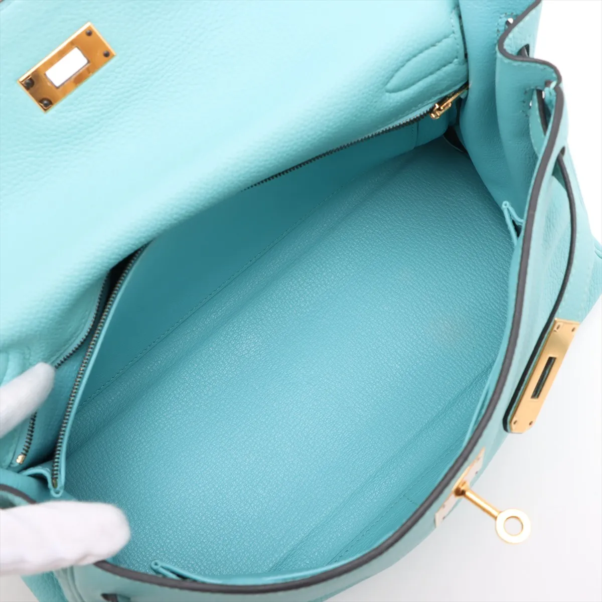 [Individually wrapped] Hermes Kelly 32 LeTourne Taurillon Clemence Blue Atoll Gold hardware T:2015 — view 8