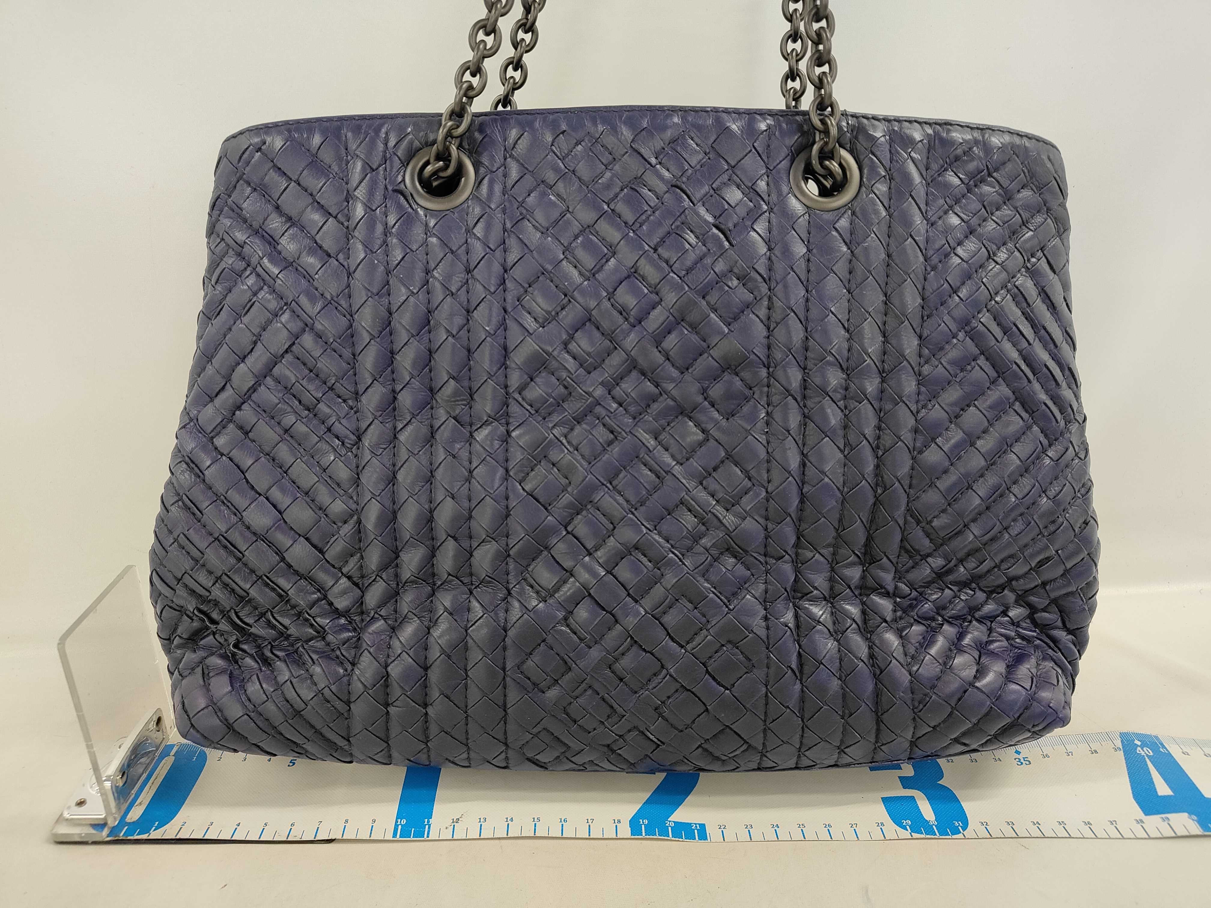 Intrecciato Leather Chain Tote Bag, Purple — view 2