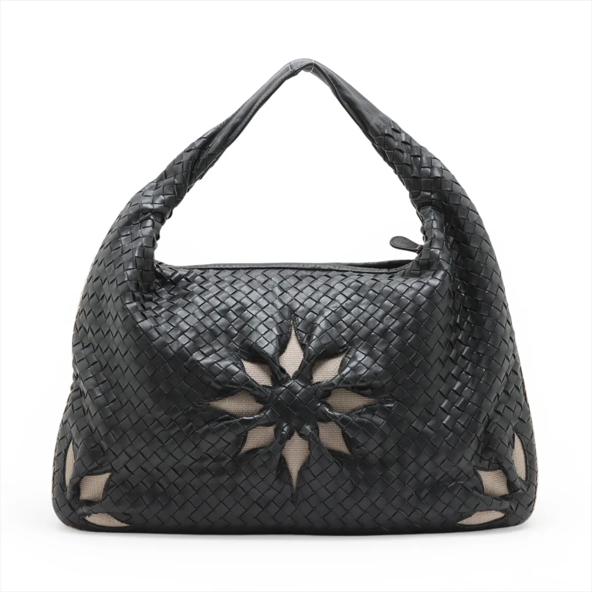 Intrecciato Hobo Leather Shoulder Bag Black 115654 Outlet Mark — view 2