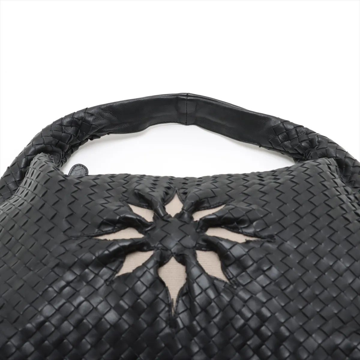 Intrecciato Hobo Leather Shoulder Bag Black 115654 Outlet Mark — view 6