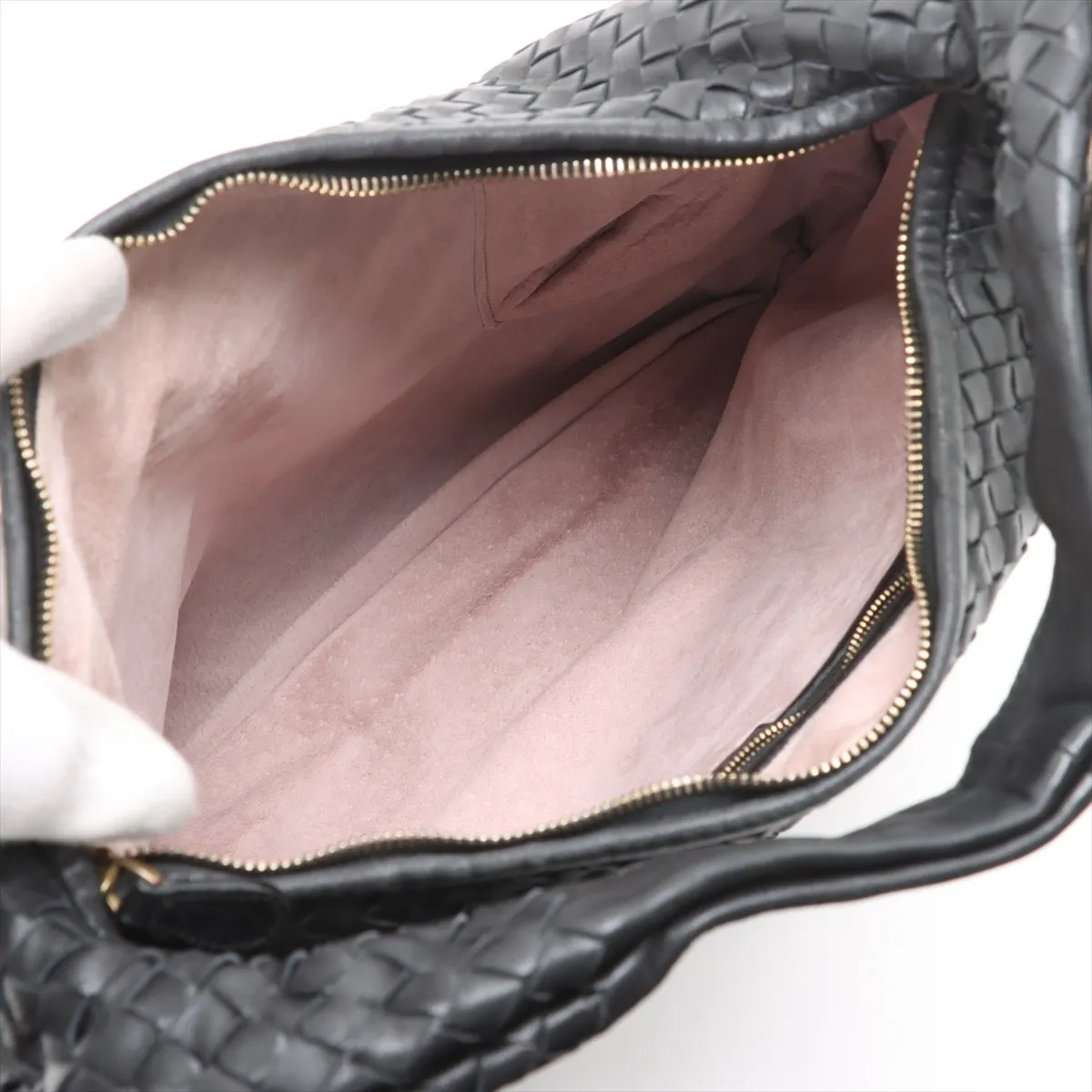 Intrecciato Hobo Leather Shoulder Bag Black 115654 Outlet Mark — view 7