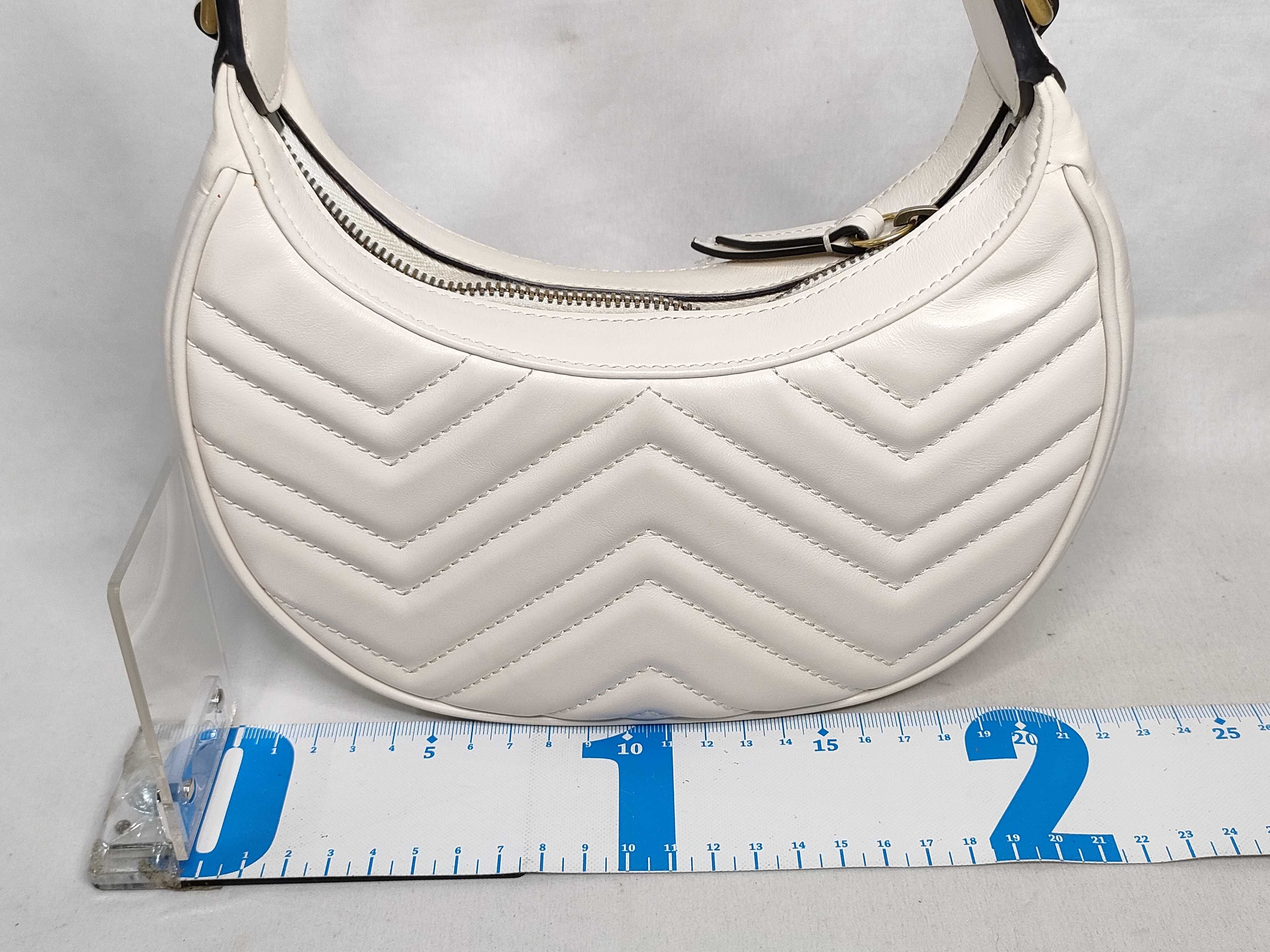 PH- Matelasse Chevron Leather Mini Marmont Half Moon Hobo Bag White Handbag — view 2