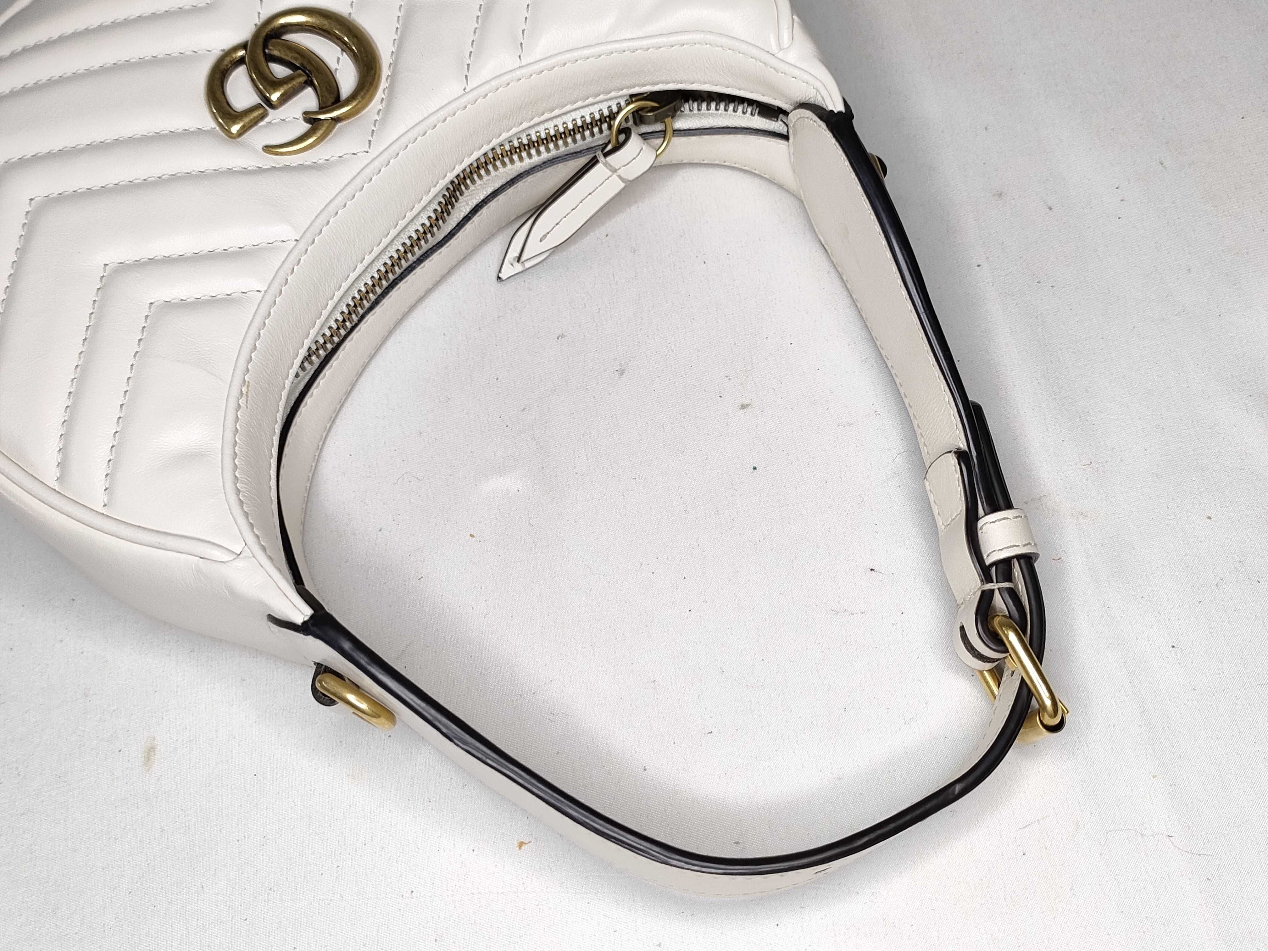 PH- Matelasse Chevron Leather Mini Marmont Half Moon Hobo Bag White Handbag — view 3