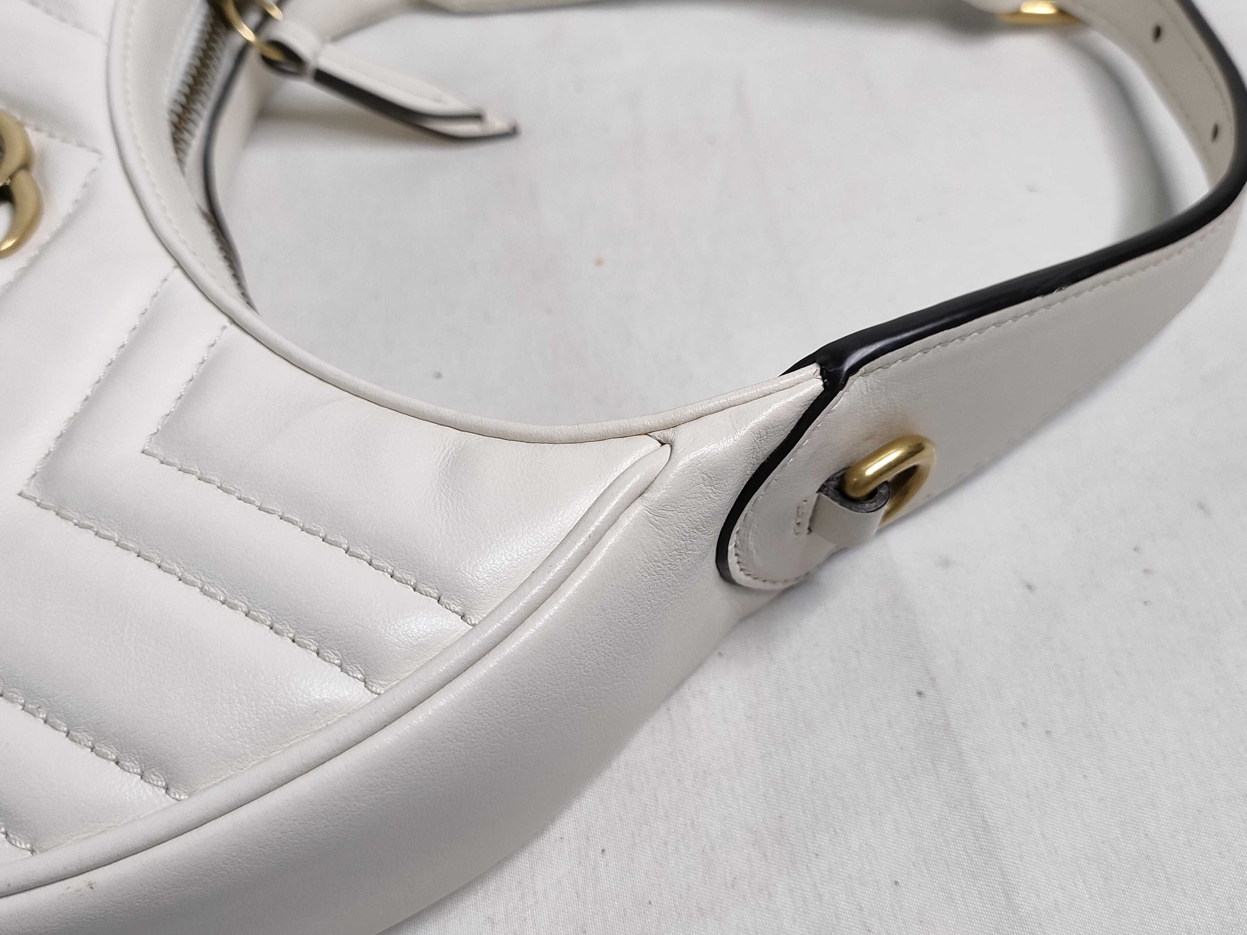 PH- Matelasse Chevron Leather Mini Marmont Half Moon Hobo Bag White Handbag — view 5