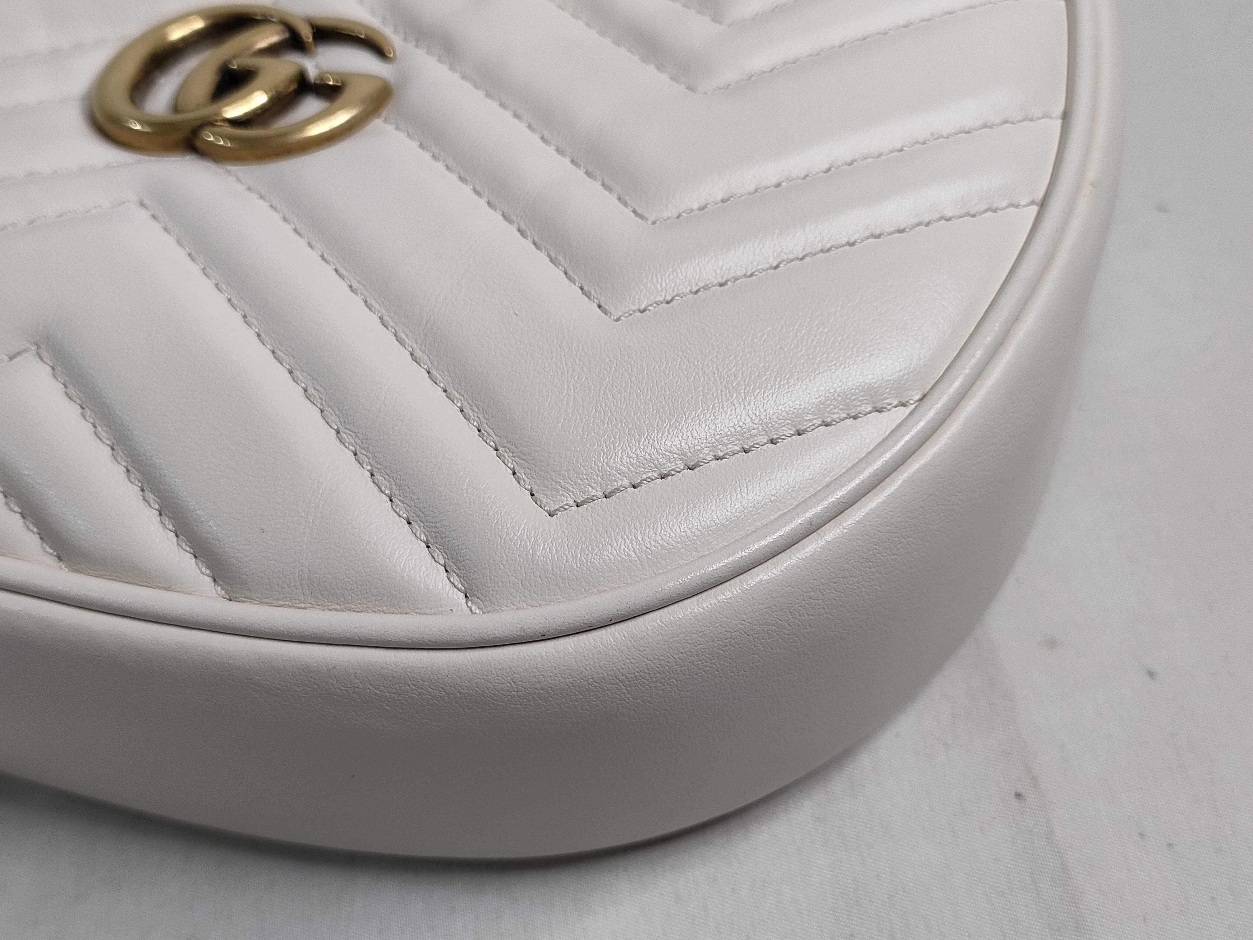 PH- Matelasse Chevron Leather Mini Marmont Half Moon Hobo Bag White Handbag — view 7