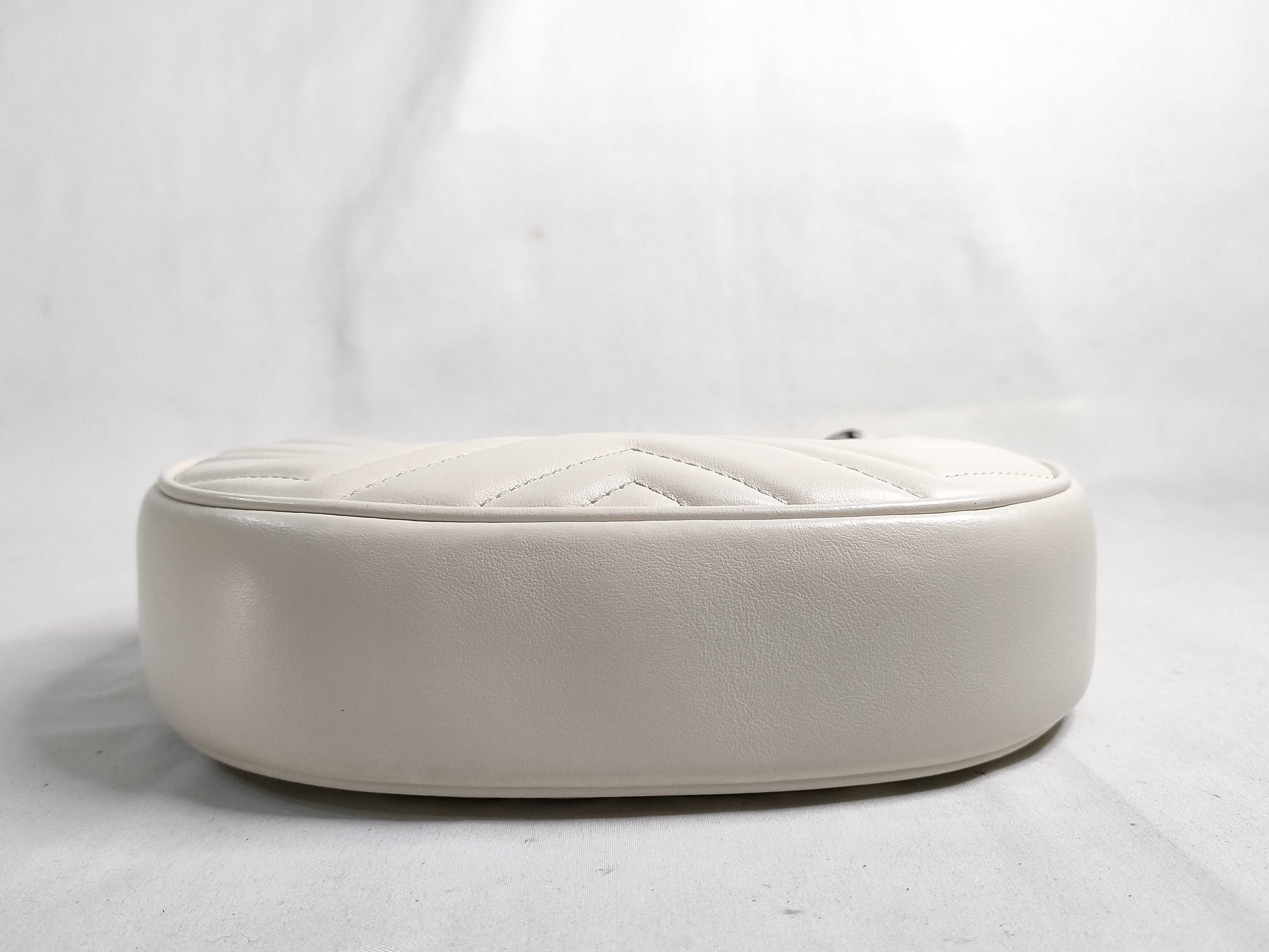 PH- Matelasse Chevron Leather Mini Marmont Half Moon Hobo Bag White Handbag — view 8