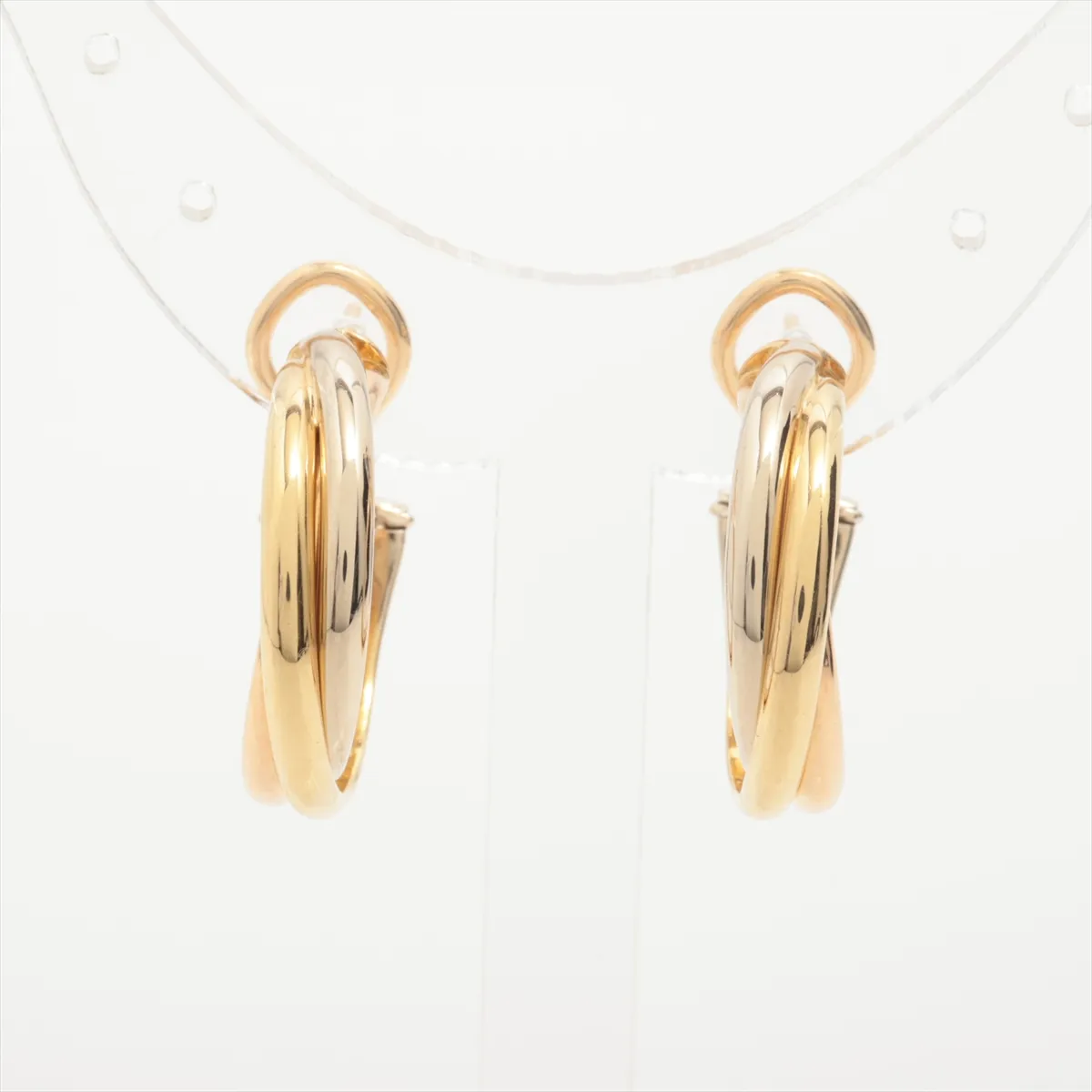 Trinity Earrings 750 (YG x PG x WG) 14.7g C53080 Dents, loose clasp, slightly loose spring on one earring, — view 2