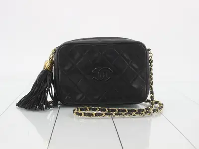 Matelassé Fringe Small Chain Shoulder Bag, Lambskin, Black, Series 1, W18