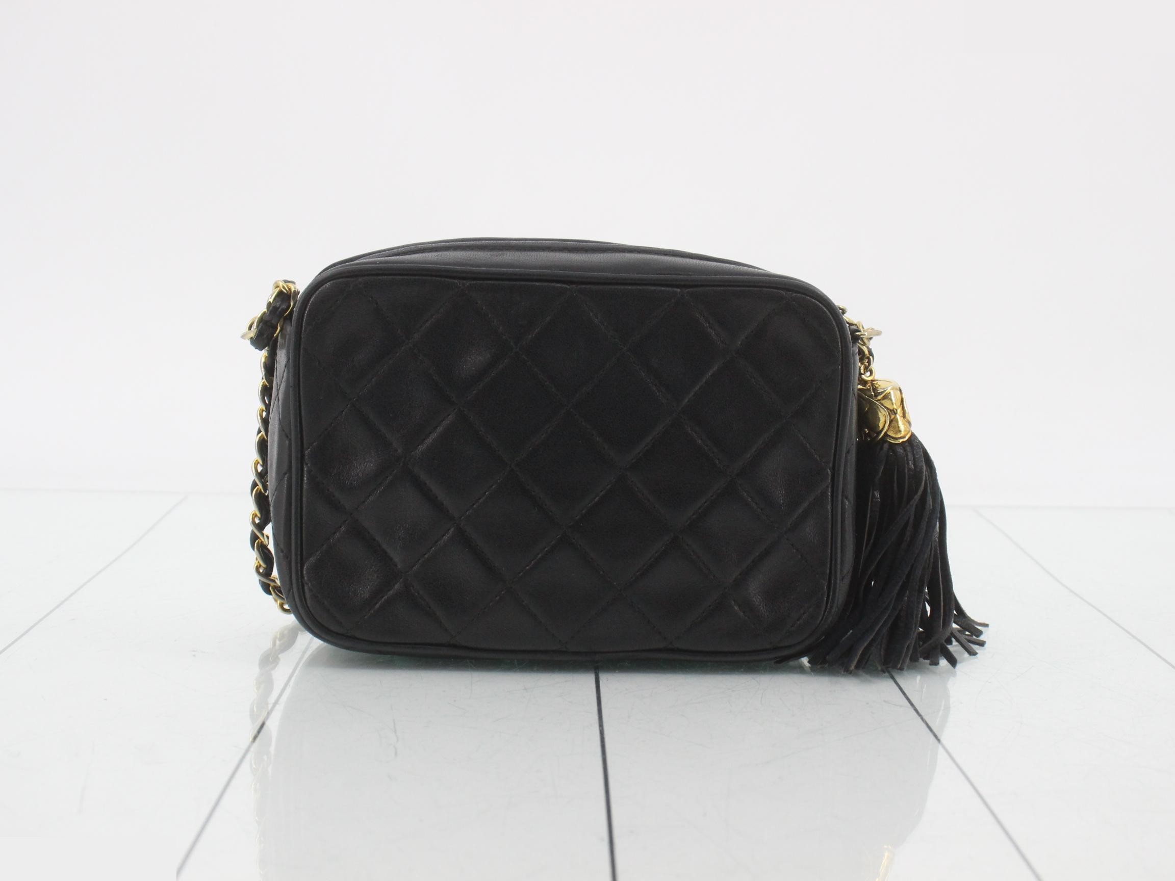 Matelassé Fringe Small Chain Shoulder Bag, Lambskin, Black, Series 1, W18 — view 2