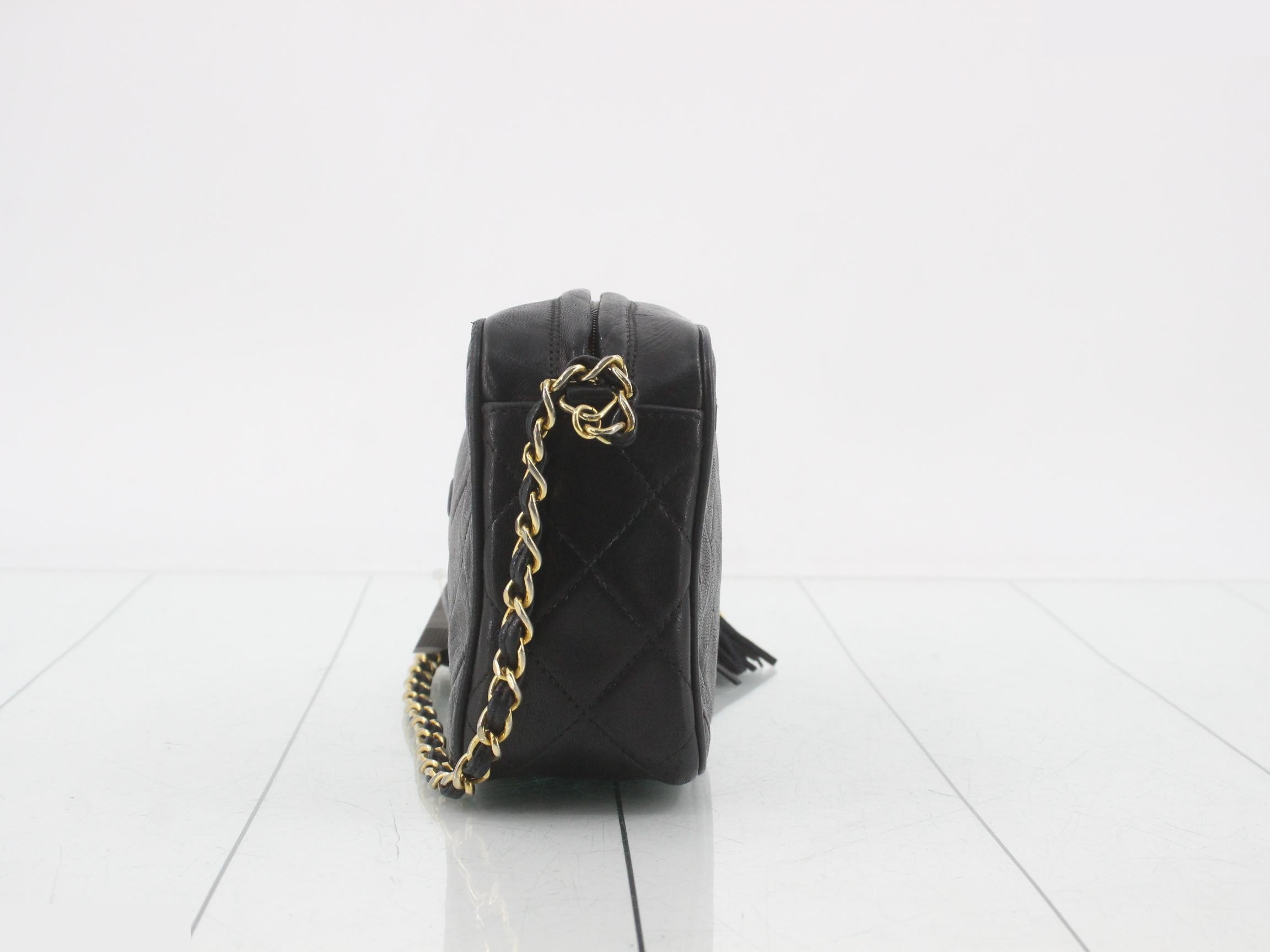 Matelassé Fringe Small Chain Shoulder Bag, Lambskin, Black, Series 1, W18 — view 3