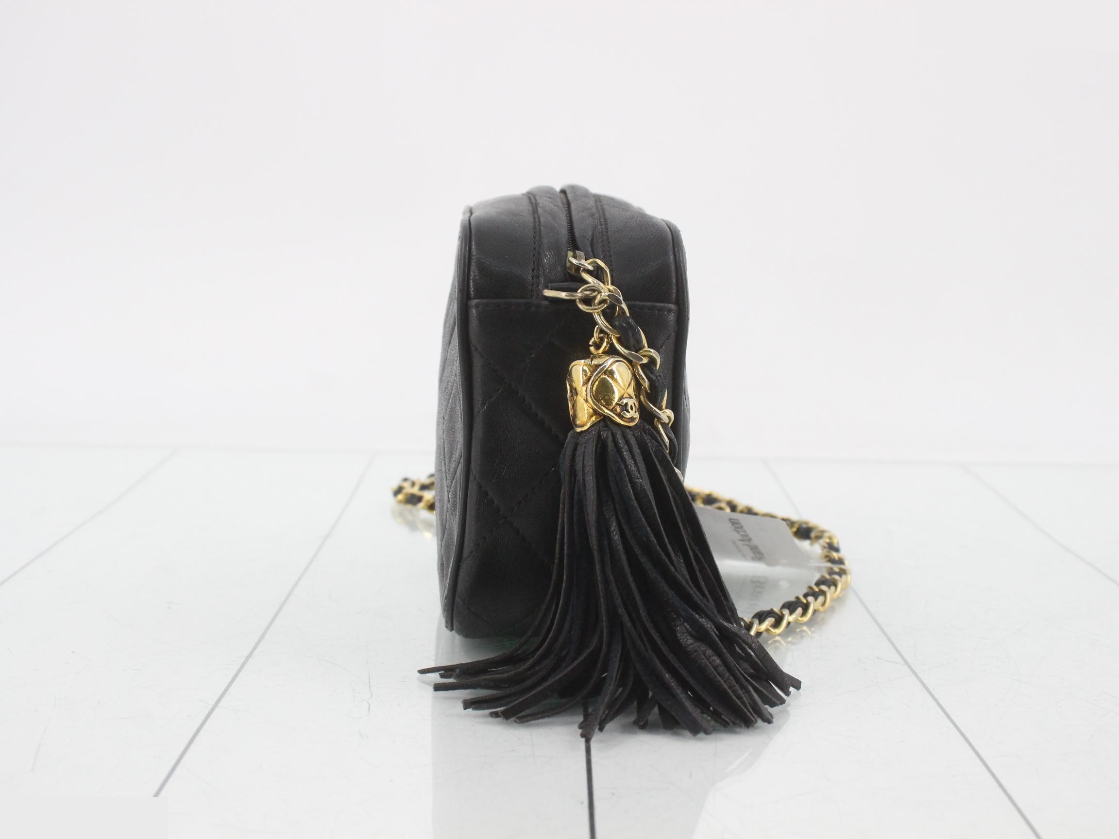 Matelassé Fringe Small Chain Shoulder Bag, Lambskin, Black, Series 1, W18 — view 4