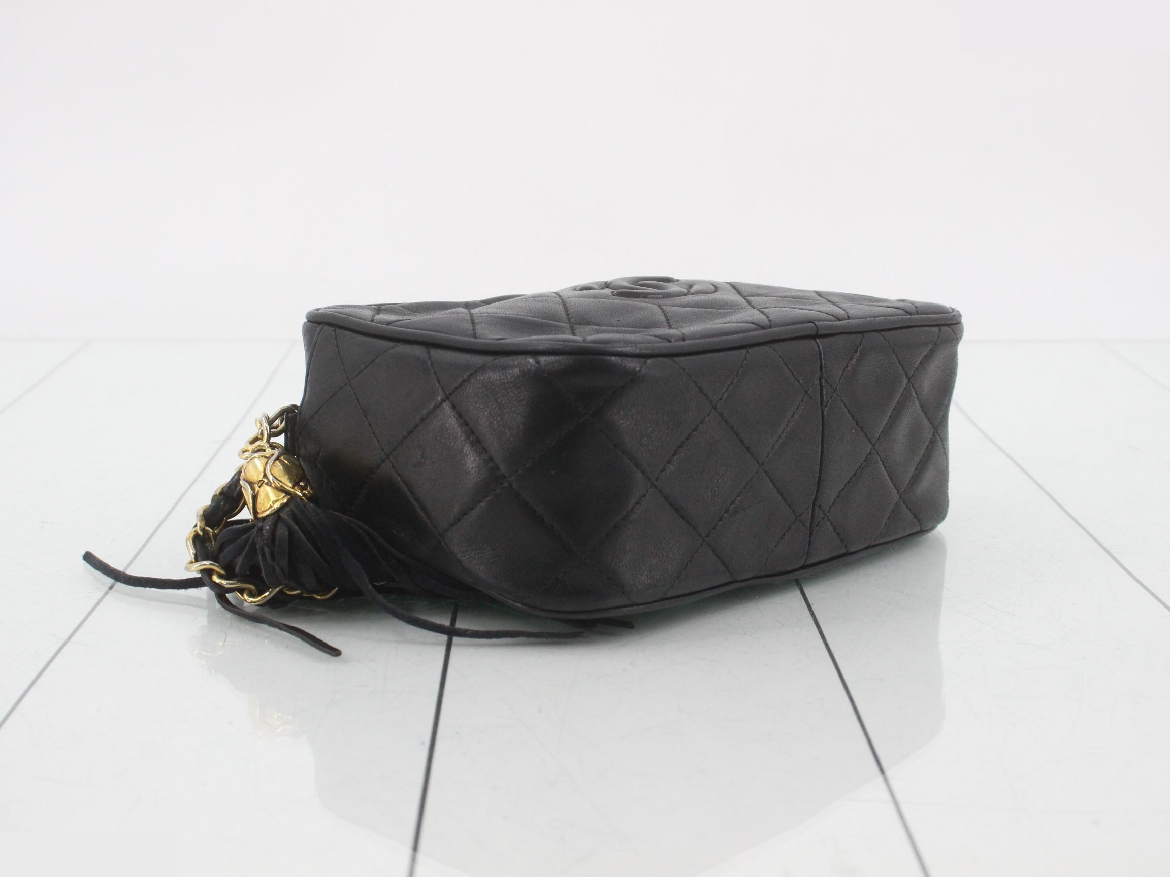 Matelassé Fringe Small Chain Shoulder Bag, Lambskin, Black, Series 1, W18 — view 5