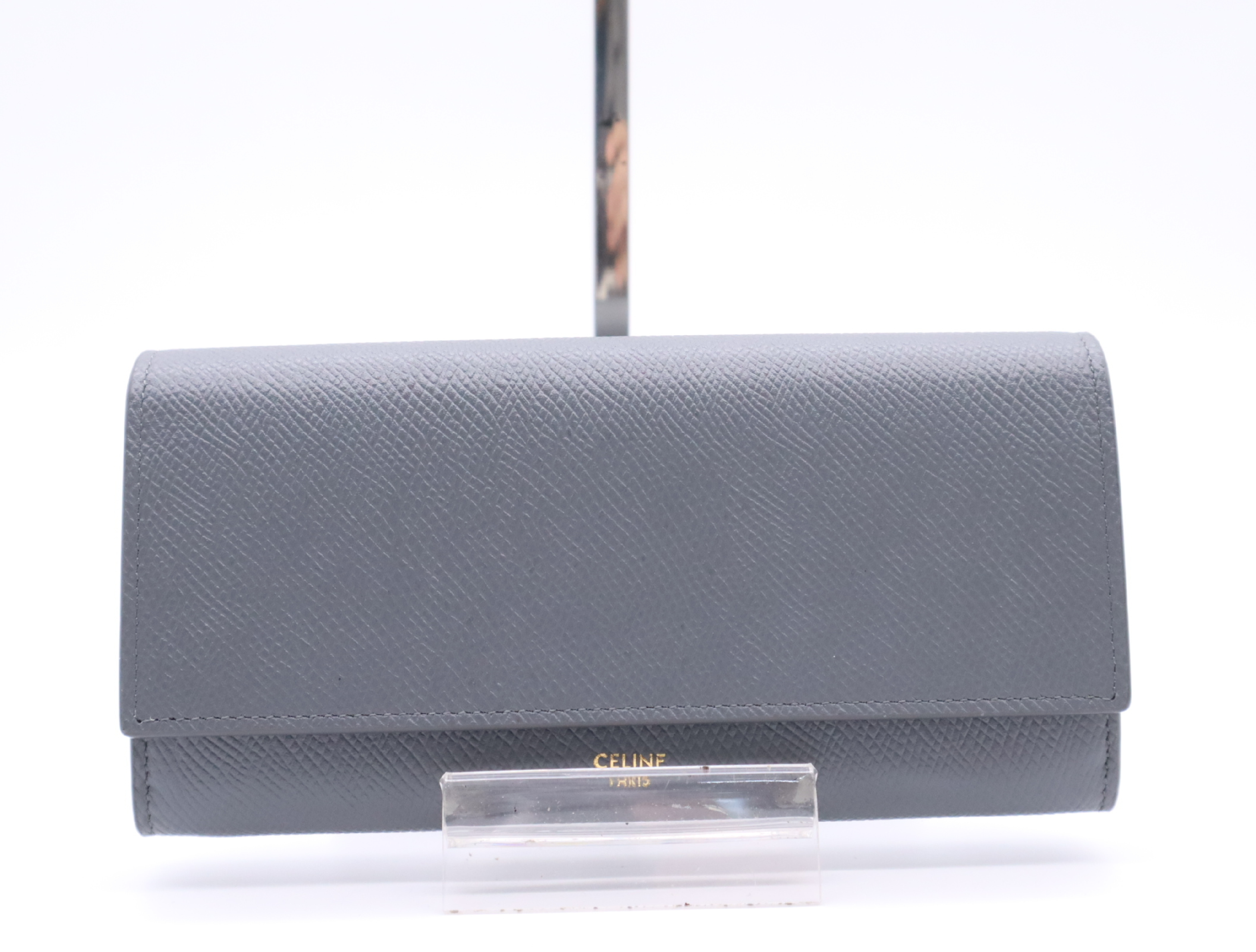 10B563BEL Grained Calfskin Large Flap Wallet, Gray