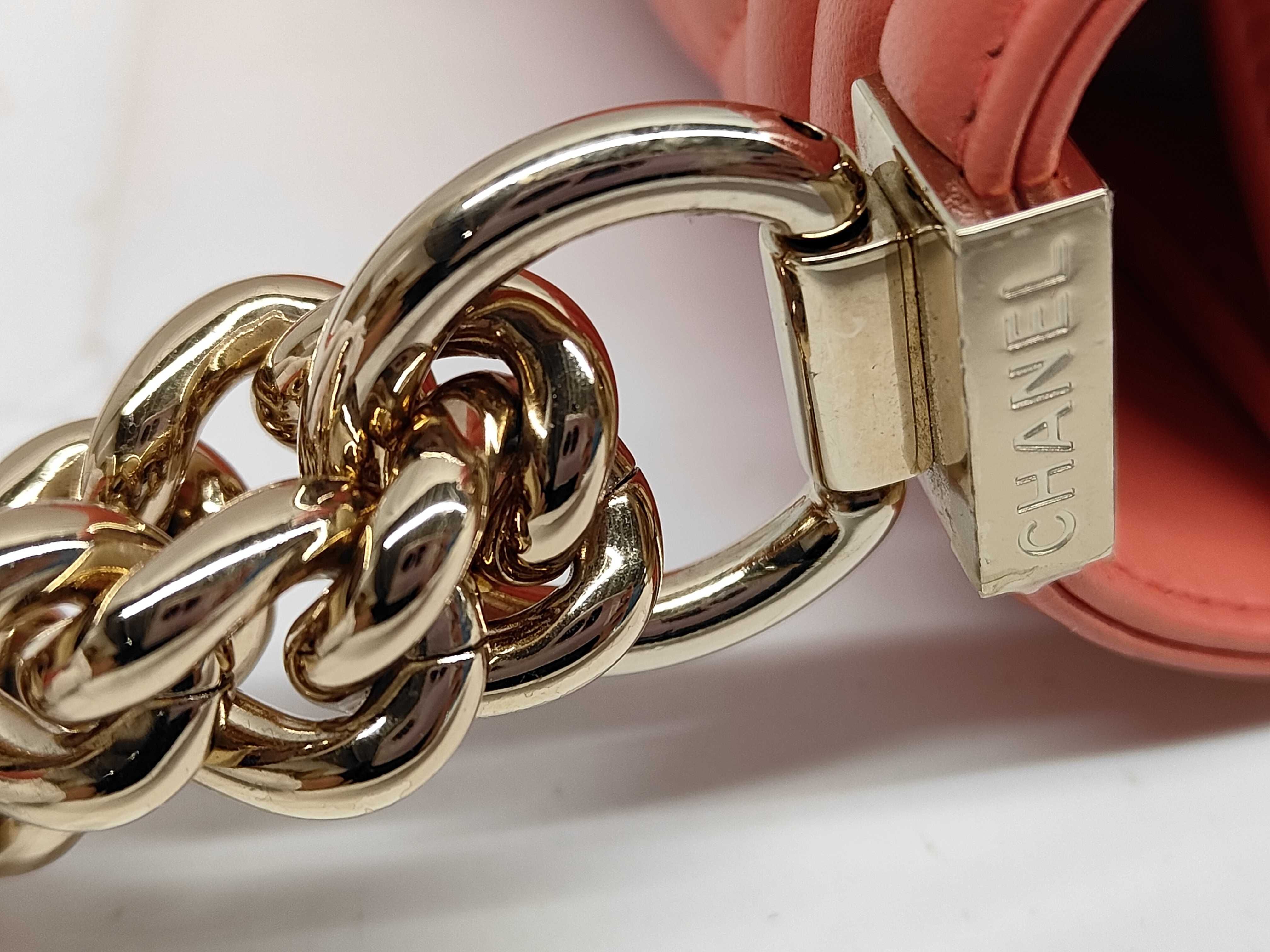 Boy Chanel 25 Chain Shoulder Bag, Coral Orange Lambskin, Gold Hardware, A67086 (Shoulder Bag) — view 4