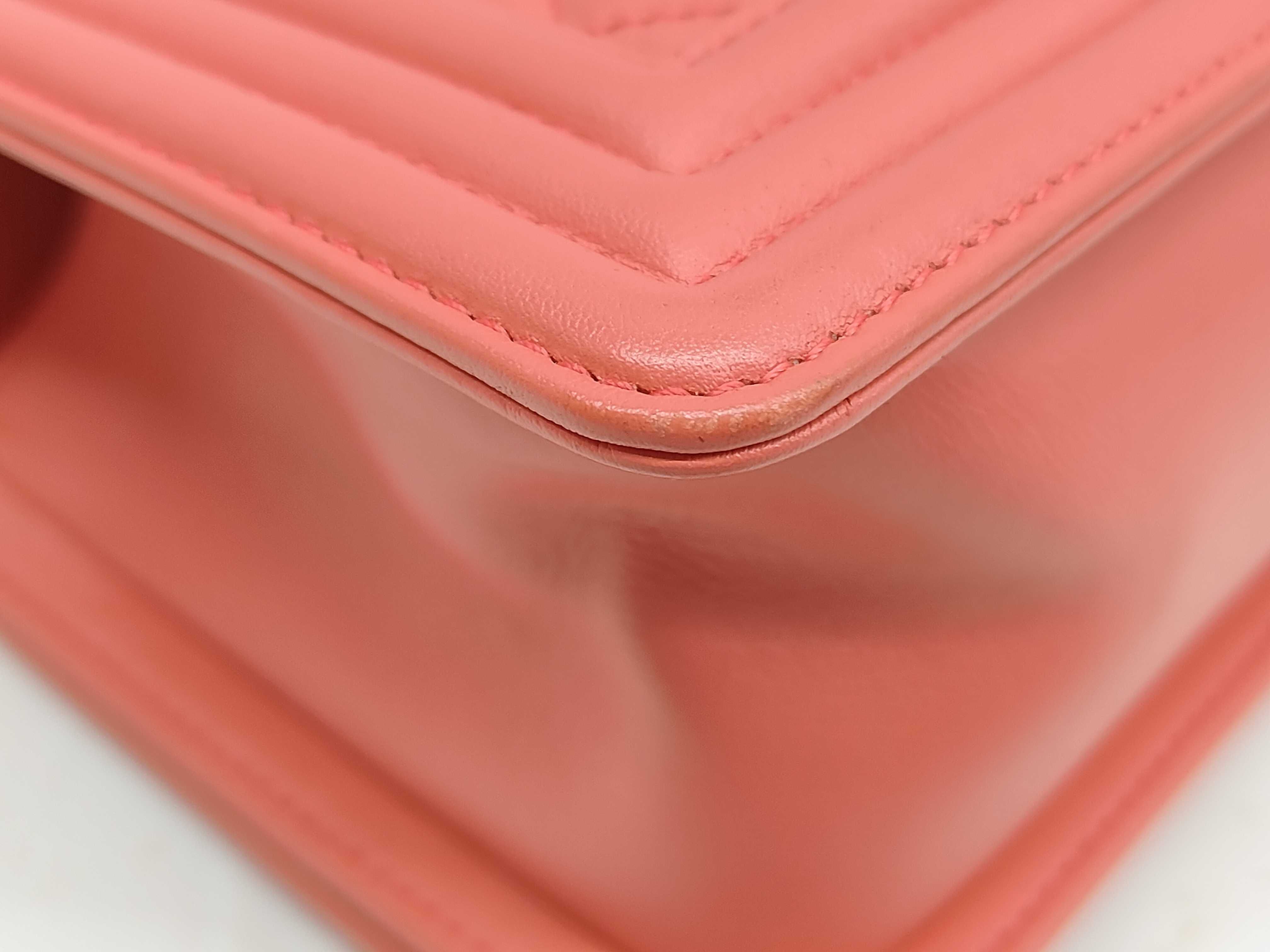 Boy Chanel 25 Chain Shoulder Bag, Coral Orange Lambskin, Gold Hardware, A67086 (Shoulder Bag) — view 5