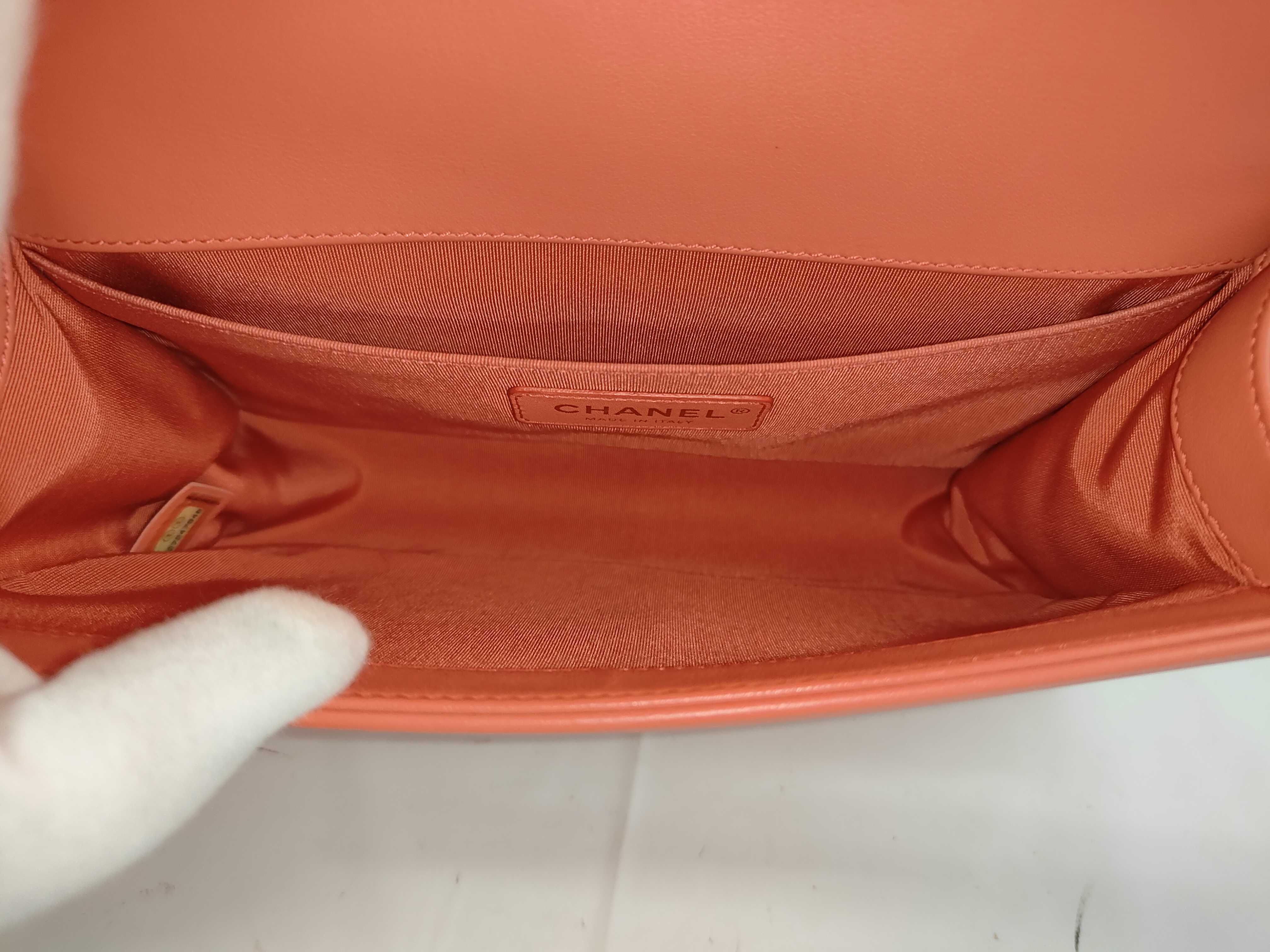 Boy Chanel 25 Chain Shoulder Bag, Coral Orange Lambskin, Gold Hardware, A67086 (Shoulder Bag) — view 6