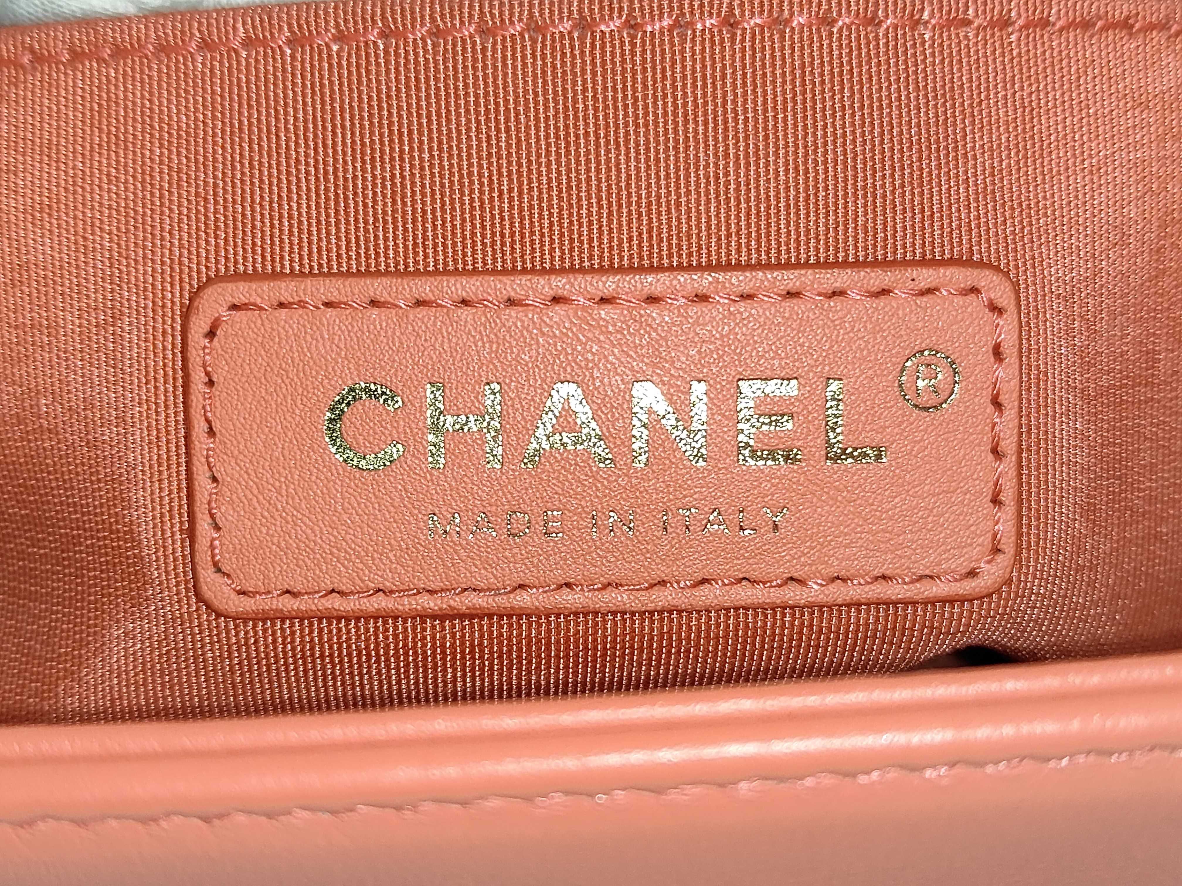 Boy Chanel 25 Chain Shoulder Bag, Coral Orange Lambskin, Gold Hardware, A67086 (Shoulder Bag) — view 7